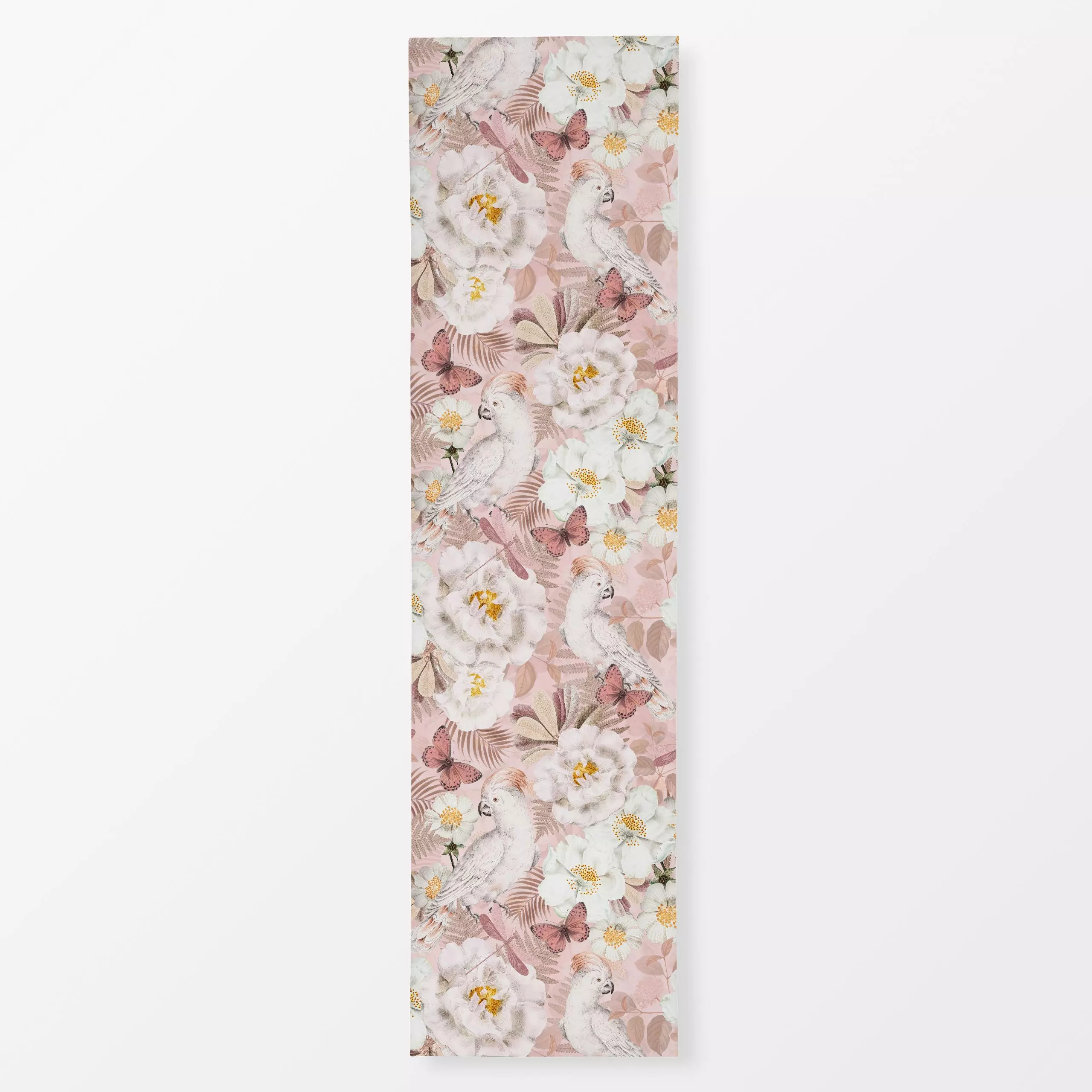 Tischläufer Exotische Vögel im Rosengarten - Blumen & Florales, Tiere - von „Uta Naumann"; Muster, Natur, Retro, Farn, Vogel...