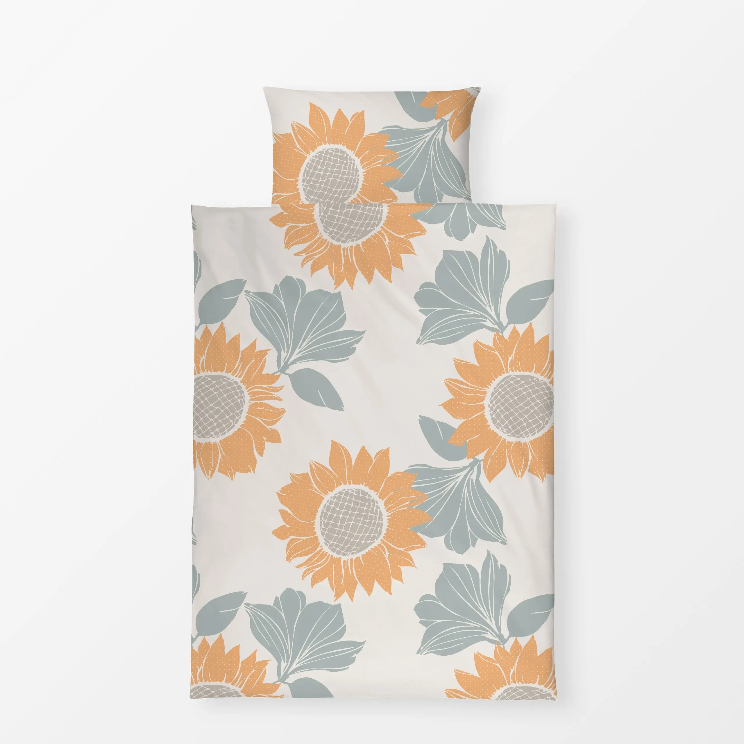 Bettwäsche sonnenblume peach-grune - Blumen & Florales, Symbole & Muster, Pflanzen & Botanik - von „Sara Maria"; boho, skand...