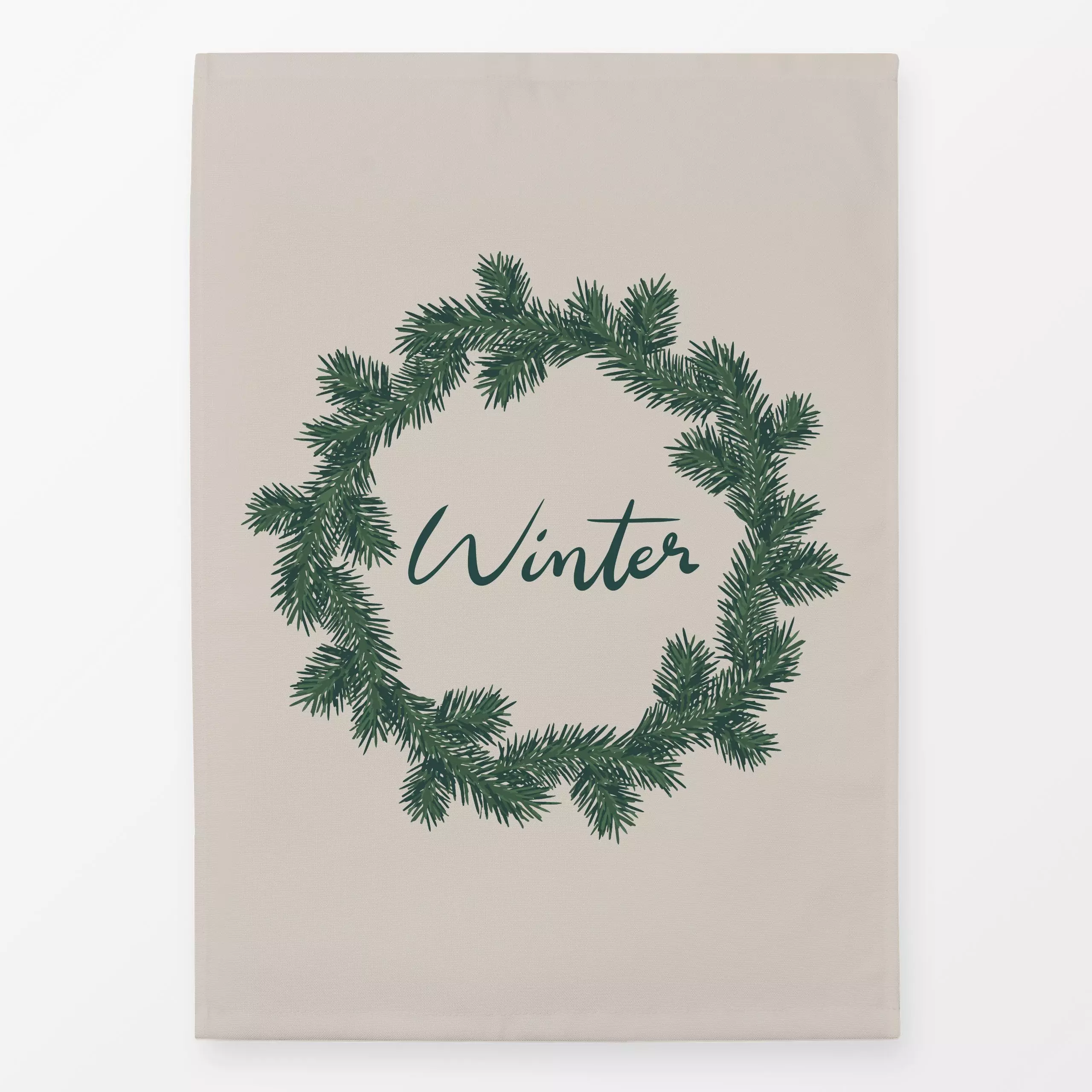 Geschirrtücher Kranz Winter beige - Sprüche & Schriftzüge, Weihnachten - von „Studio Kesse"; Tannenbaum, Weihnachten, mistel...