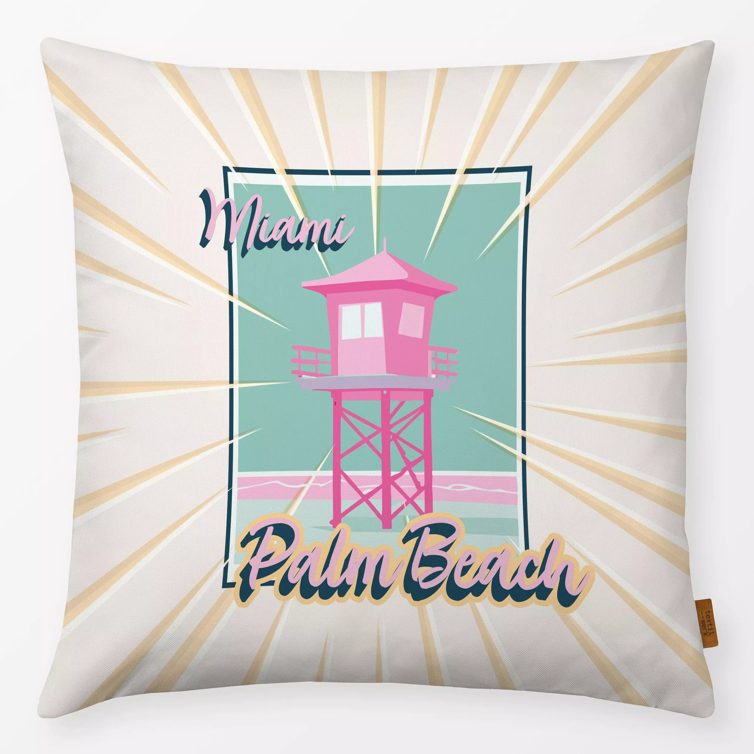 Kissen Miami Palm Beach - Sprüche & Schriftzüge, Retro & Vintage - von „Kantioler Design"; Papaya, Meer, summer, Beach, Summ...