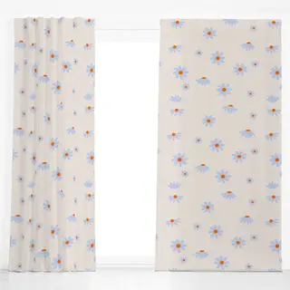 Dekovorhang Gänseblümchen Blau Beige