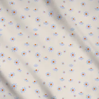 Meterware Gänseblümchen Blau Beige