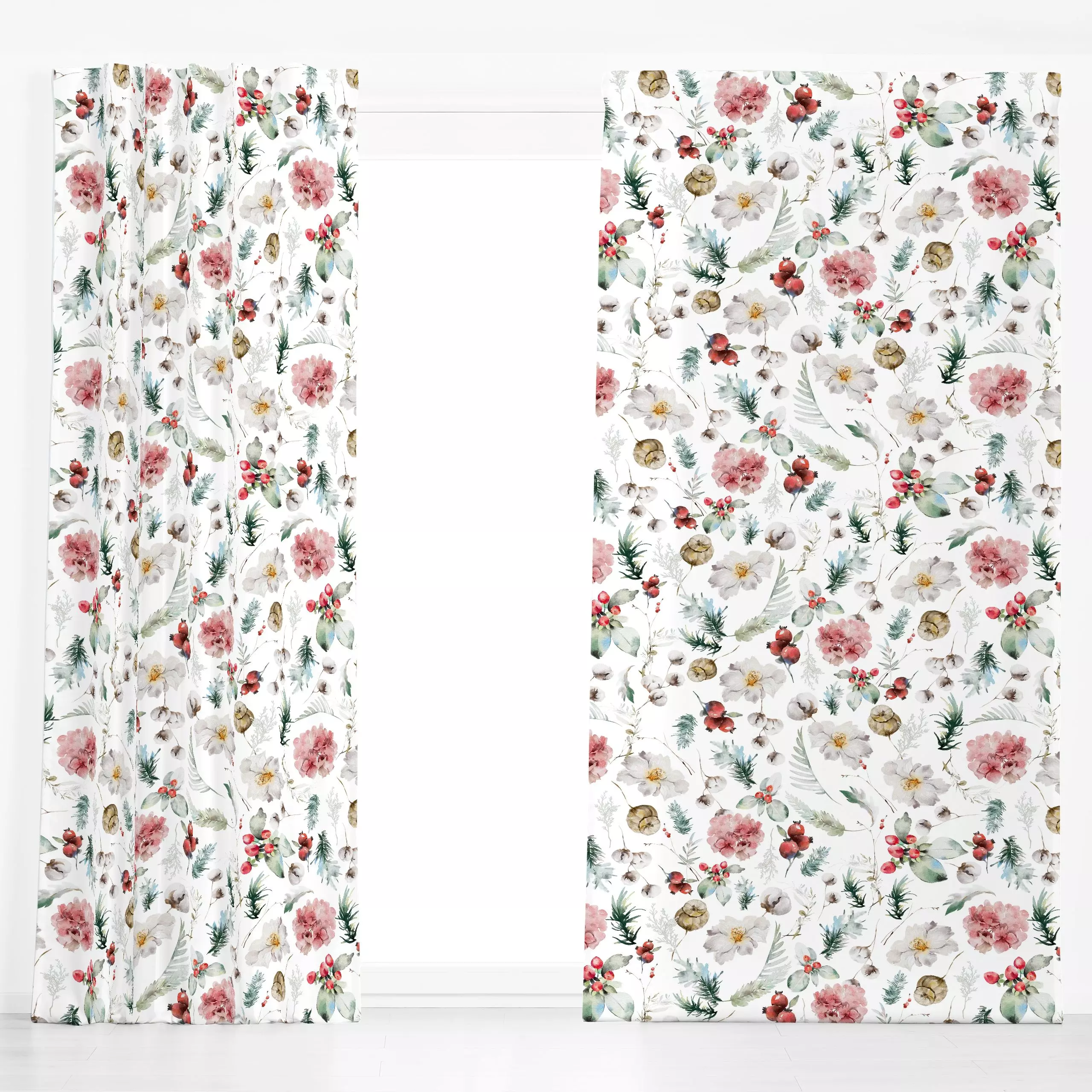 Dekovorhang Zauberhafter Wintergarten 2 - Blumen & Florales, Winter, Pflanzen & Botanik - von „Uta Naumann"; boho, Wasserfar...