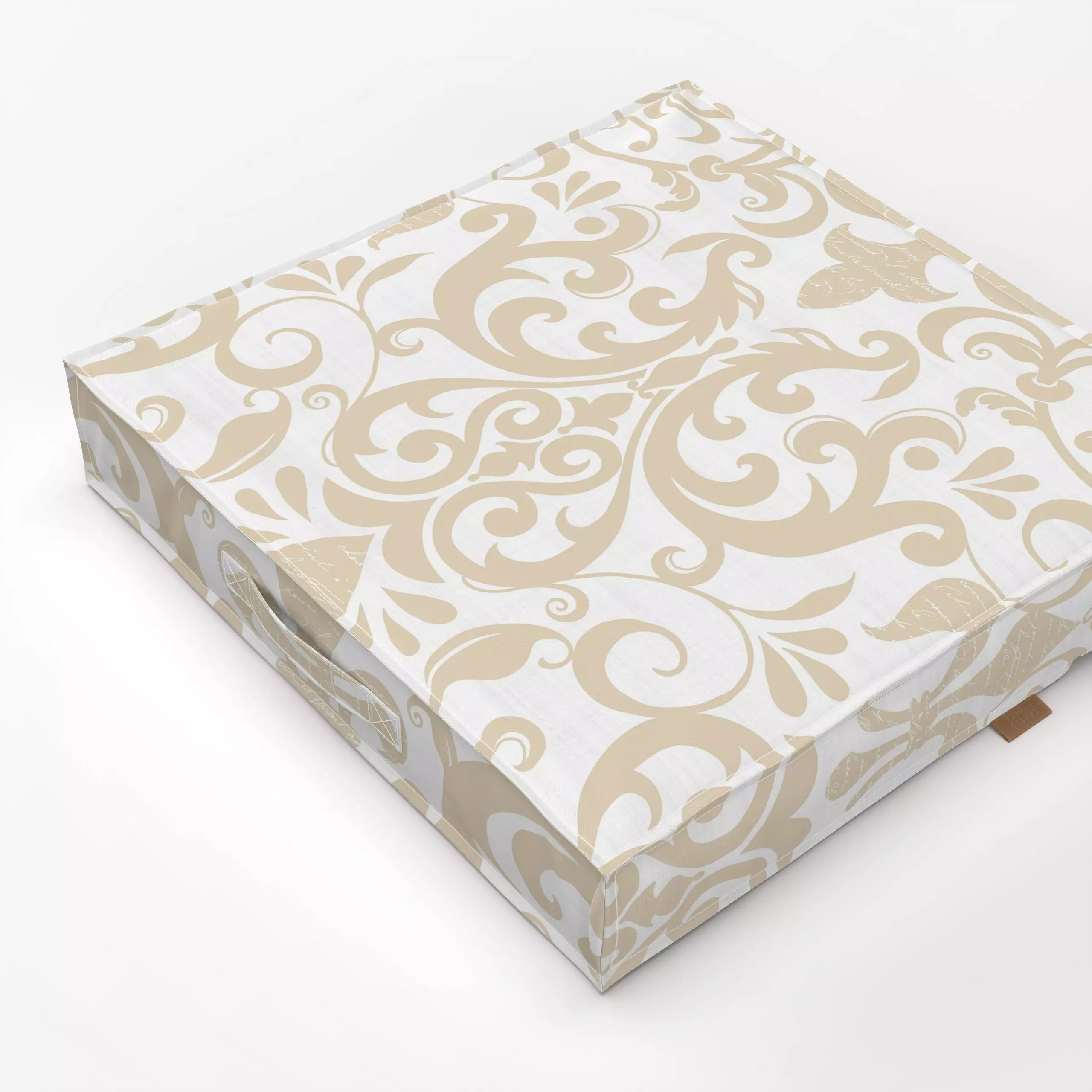 Bodenkissen Fleur De Lis Damask Script V - Symbole & Muster, Retro & Vintage - von „Andrea Haase"; beige, Handschrift, Ornam...