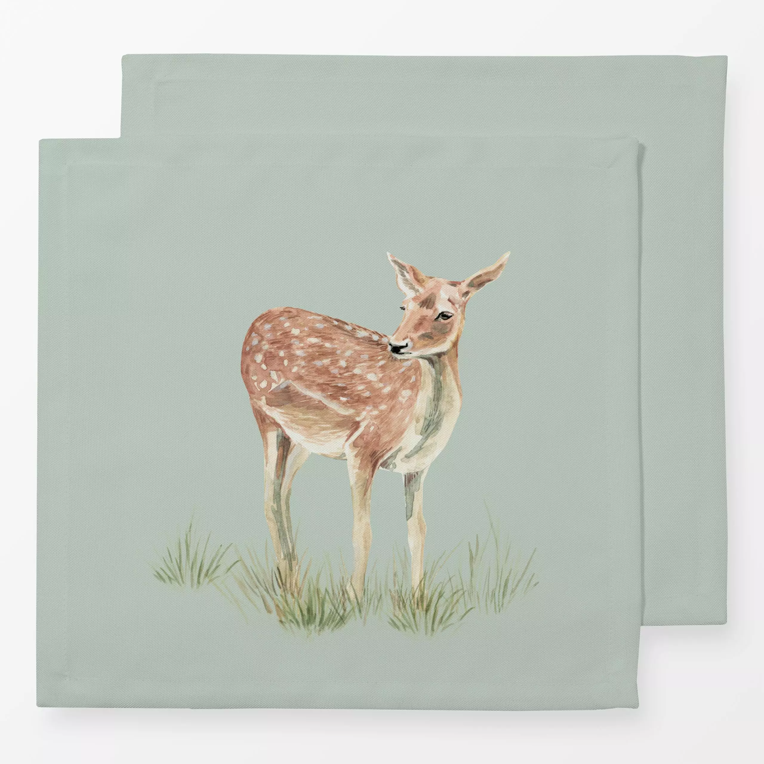 Servietten Damtier salbei - Herbst, Tiere - von „Katrin Graff"; Aquarell, Wald, Wildtiere, Herbst, Hirsch, Salbei, Herbstdek...
