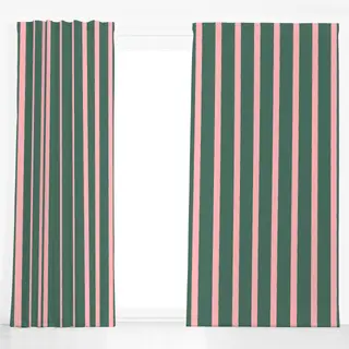 Dekovorhang Streifen Tannengrün & Rosa