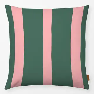 Kissen Streifen Tannengrün & Rosa