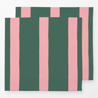 Servietten Streifen Tannengrün & Rosa
