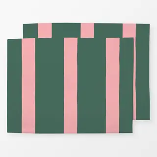 Tischset Streifen Tannengrün & Rosa