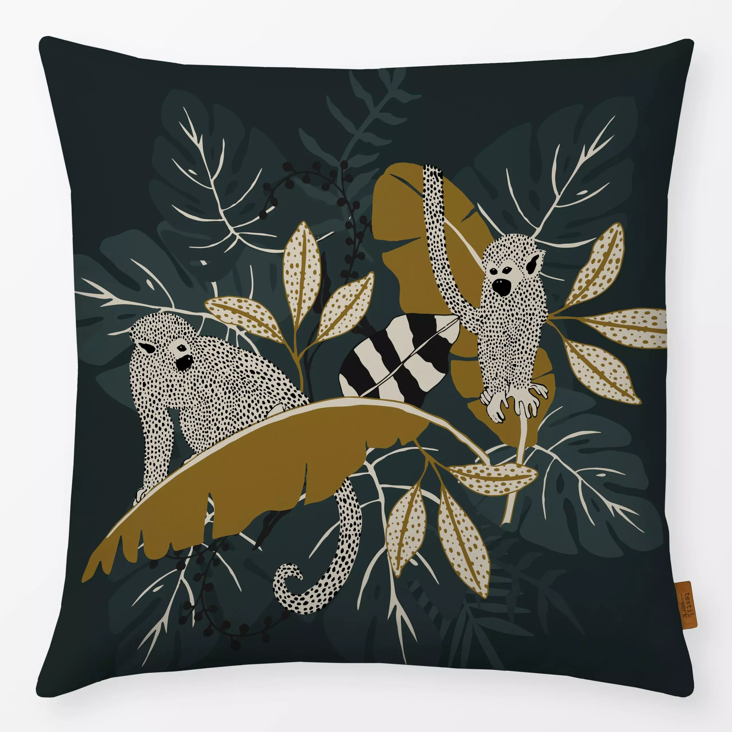 Kissen Welcome to the Jungle | grün - Tiere, Pflanzen & Botanik - von „moDeern Design Studio"; Pflanzen, Affe, Jungle