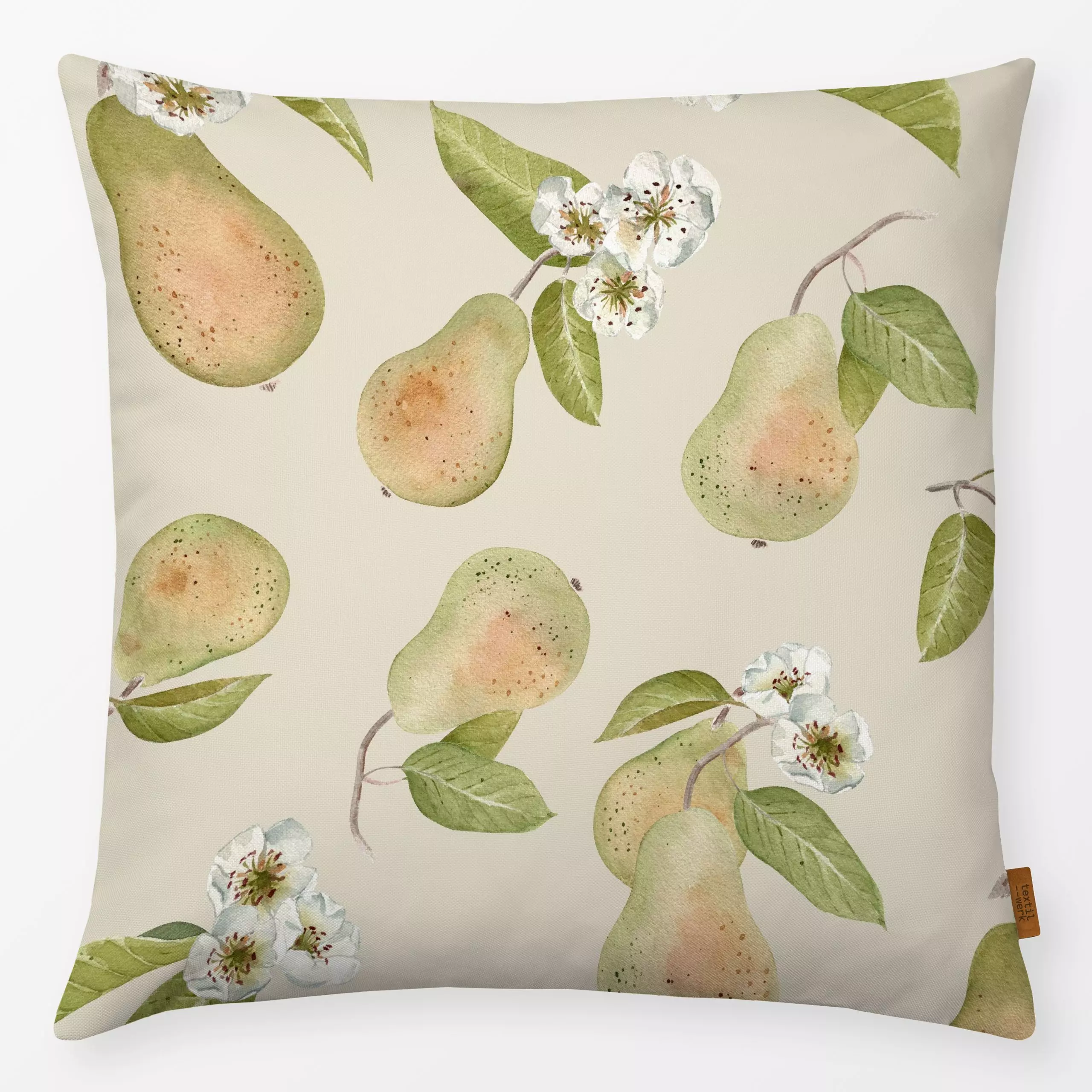 Kissen Birnen Blüte beige - Blumen & Florales, Herbst - von „Katrin Graff"; Birne, Haus - & Bauernhoftiere, Herbst, Herbstde...