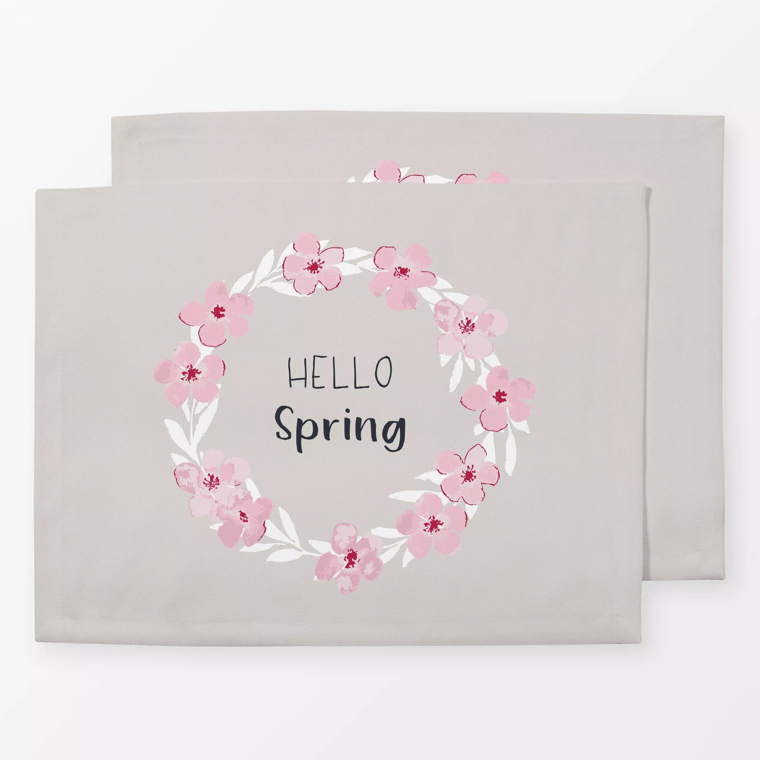 Tischset Hello Spring Kranz beige, Blumen, Spruch, Ostern, von Katrin Graff