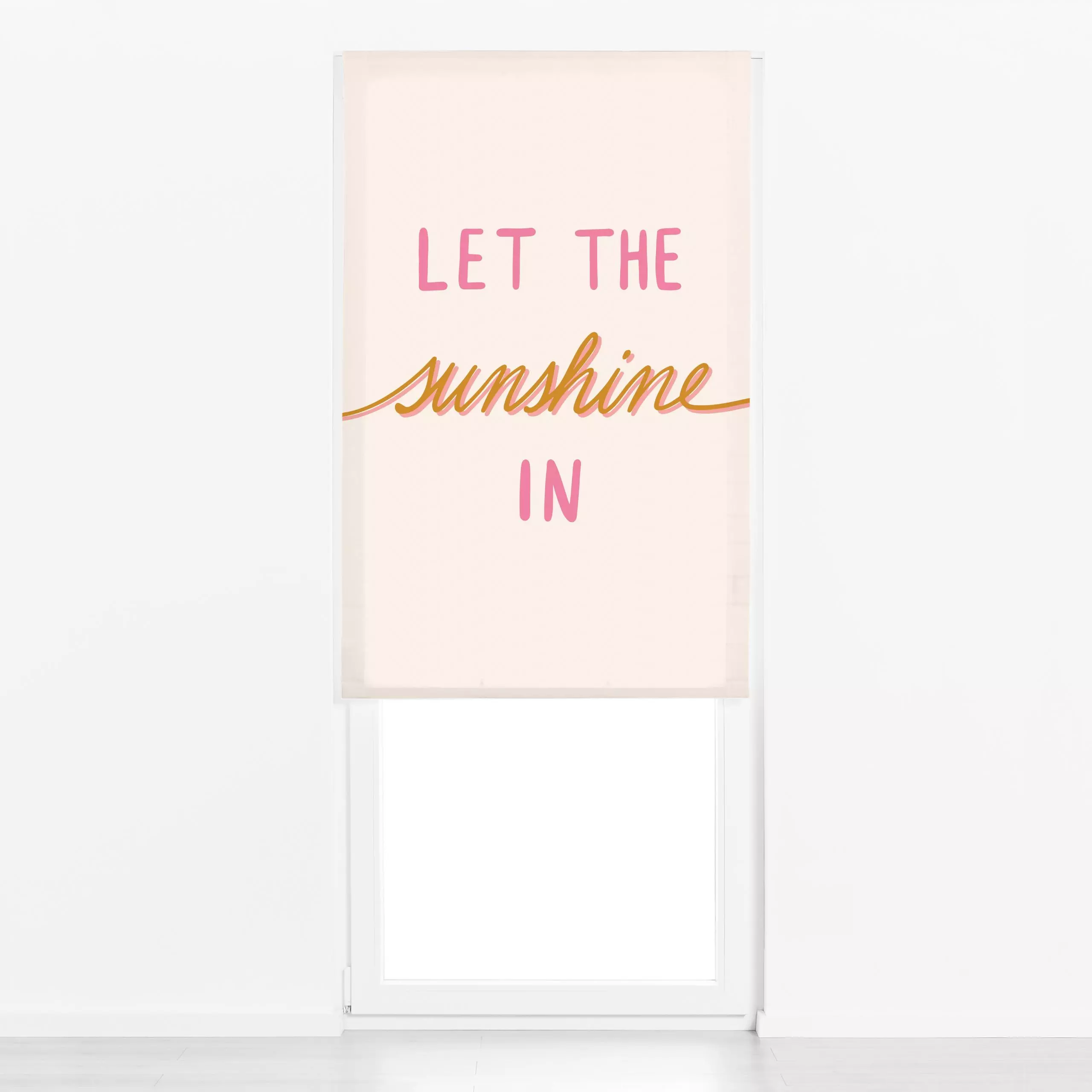 Raffrollo Let The Sunshine In yellow - Sommer, Sprüche & Schriftzüge - von „Kathrin Woo"; typografie, Spruchkissen, typo, su...