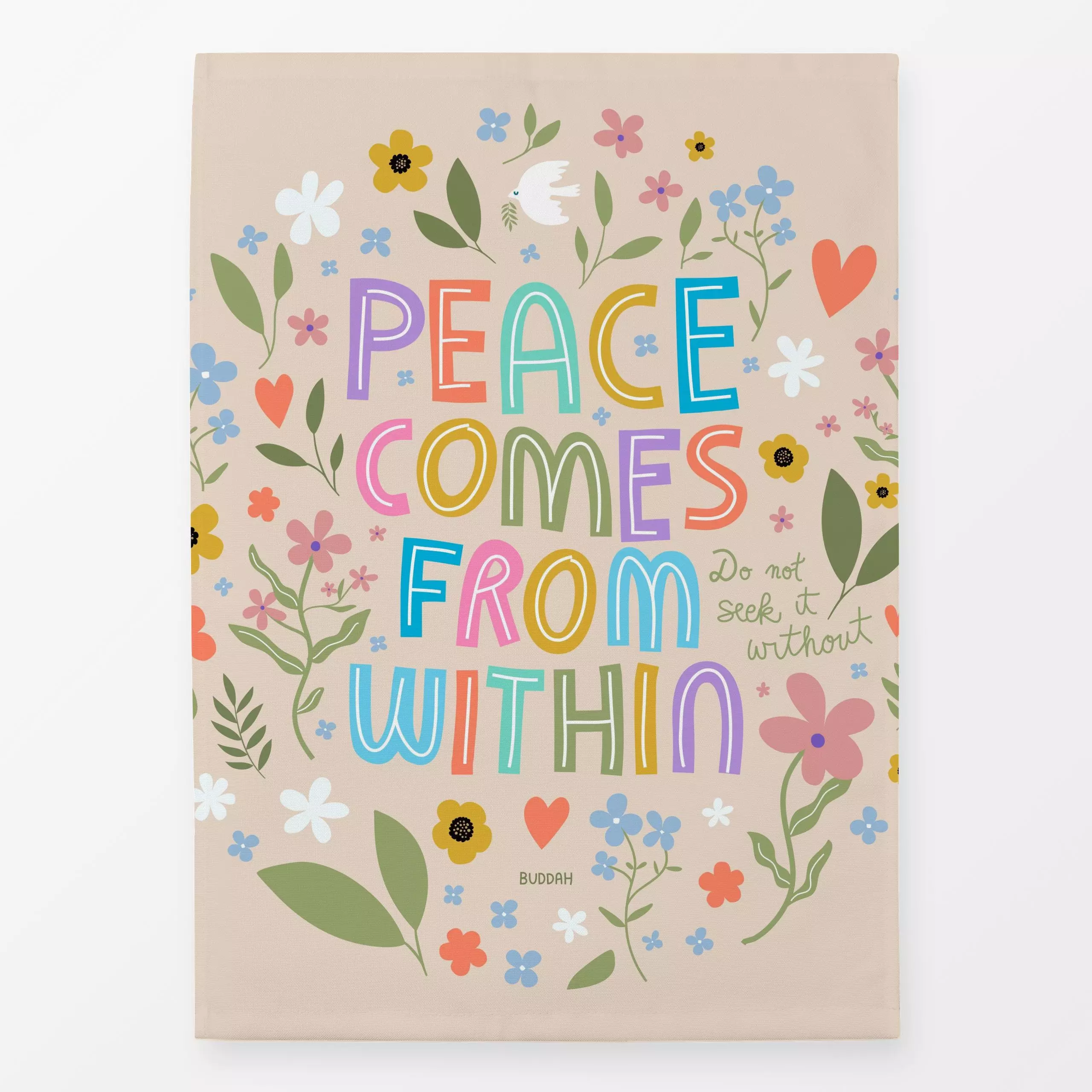 Geschirrtücher Peace Comes From Within - Sommer, Sprüche & Schriftzüge, Pflanzen & Botanik - von „Heyduda"; Illustration, Zi...