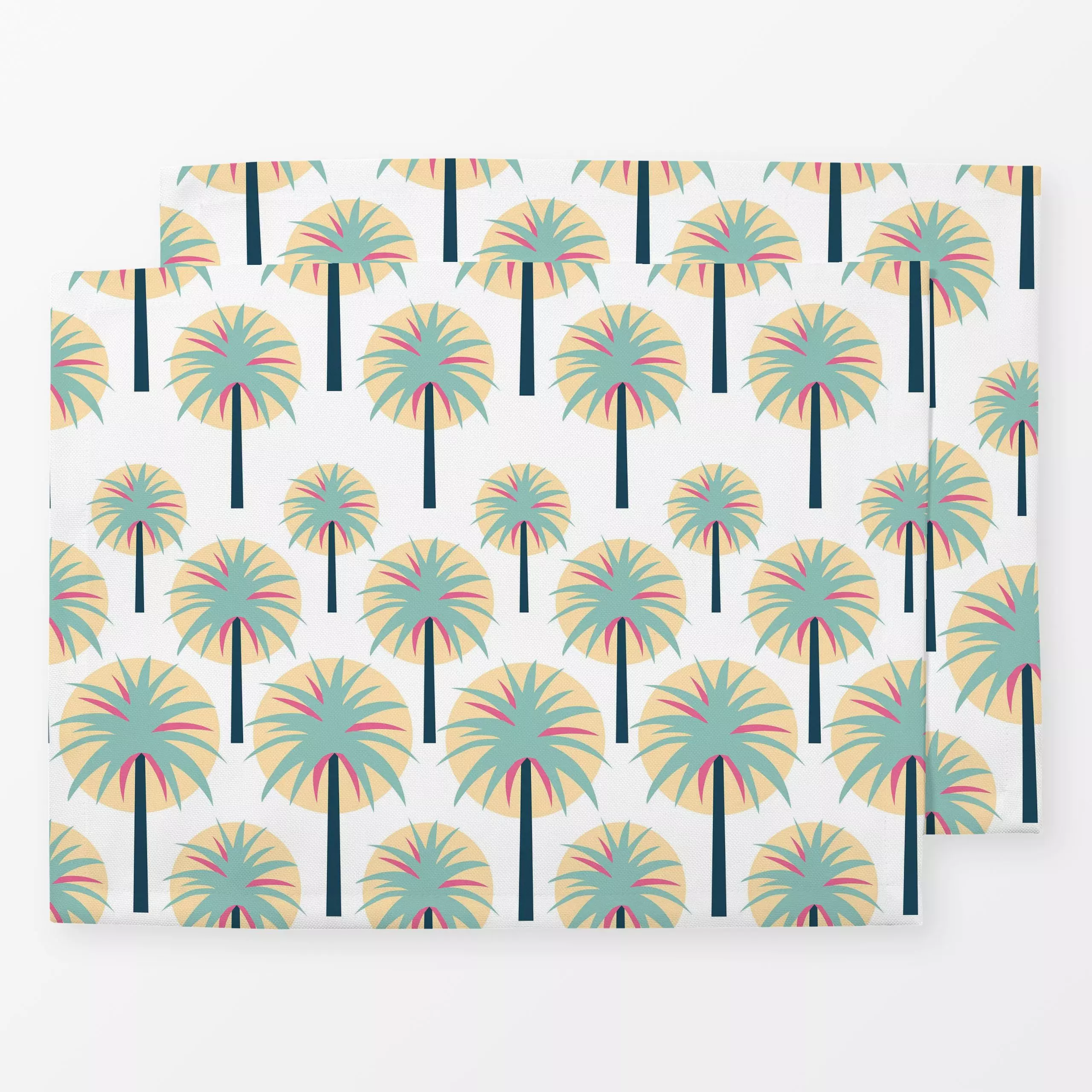 Tischset Retro Palmen weiß, Blumen, tropisch, gemustert, von Kantioler Design