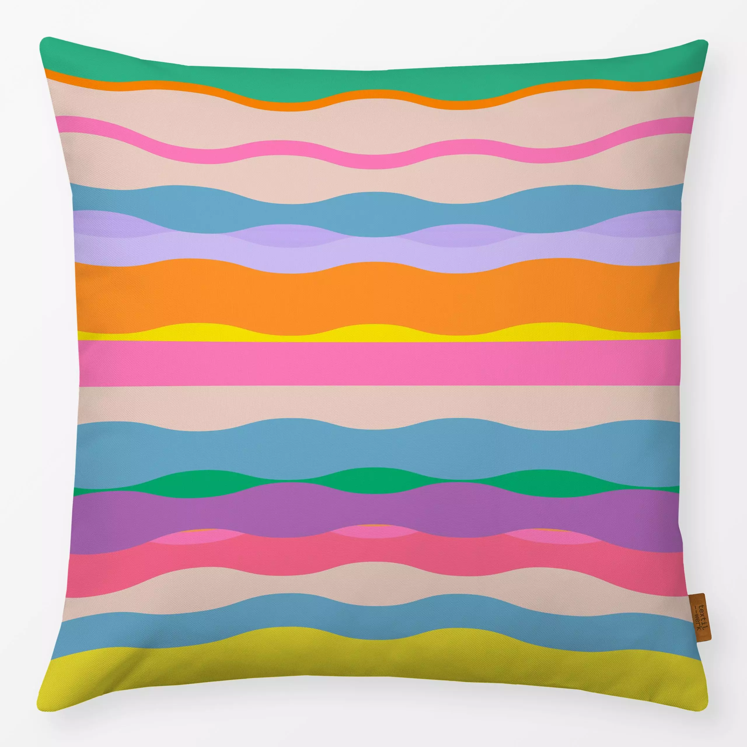 Kissen Wellen Streifen Bunt Horizont - Sommer, Symbole & Muster - von „Alisa Knöß"; Retro, modern, outdoor, Gartendeko, Stre...