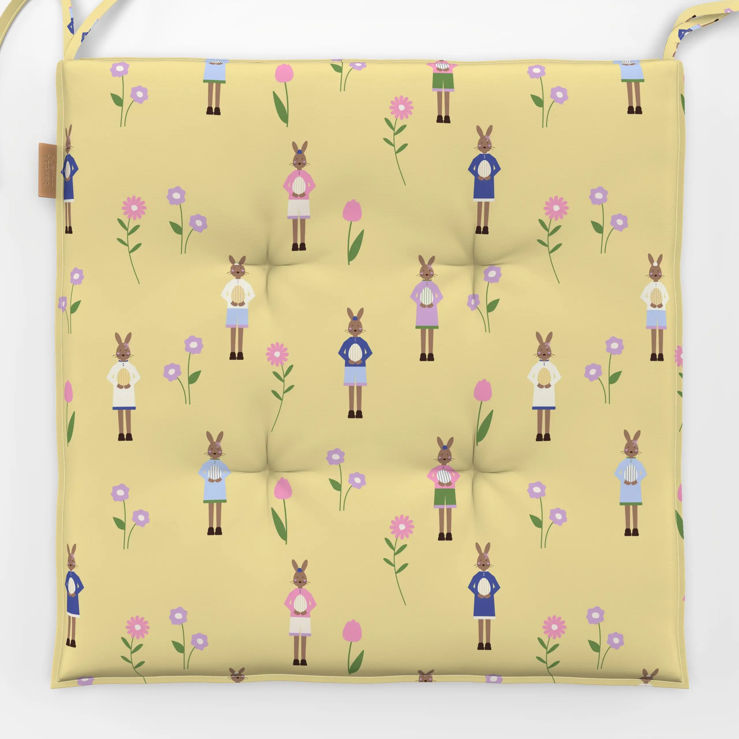 Sitzkissen Osterhasen Muster Gelb - Frühling, Ostern - von „Jana Moßmann"; Tulpen, niedlich, Fruehling, Ostereier, hasen, Ei...