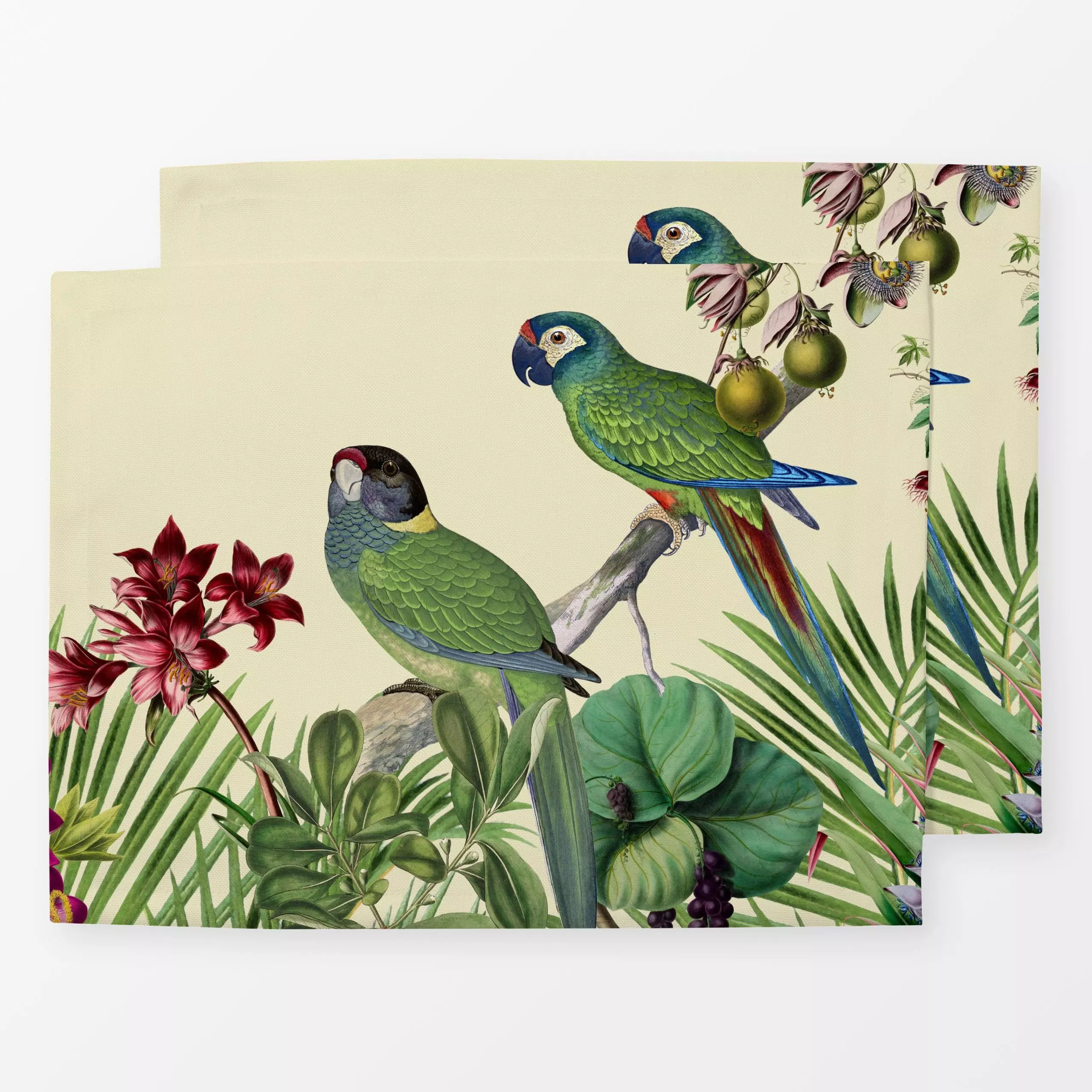 Tischset Jungle Vibes Parrots Island - Tiere, Pflanzen & Botanik - von „Andrea Haase"; Natur, Blumen, Palmen, Papagei, exoti...