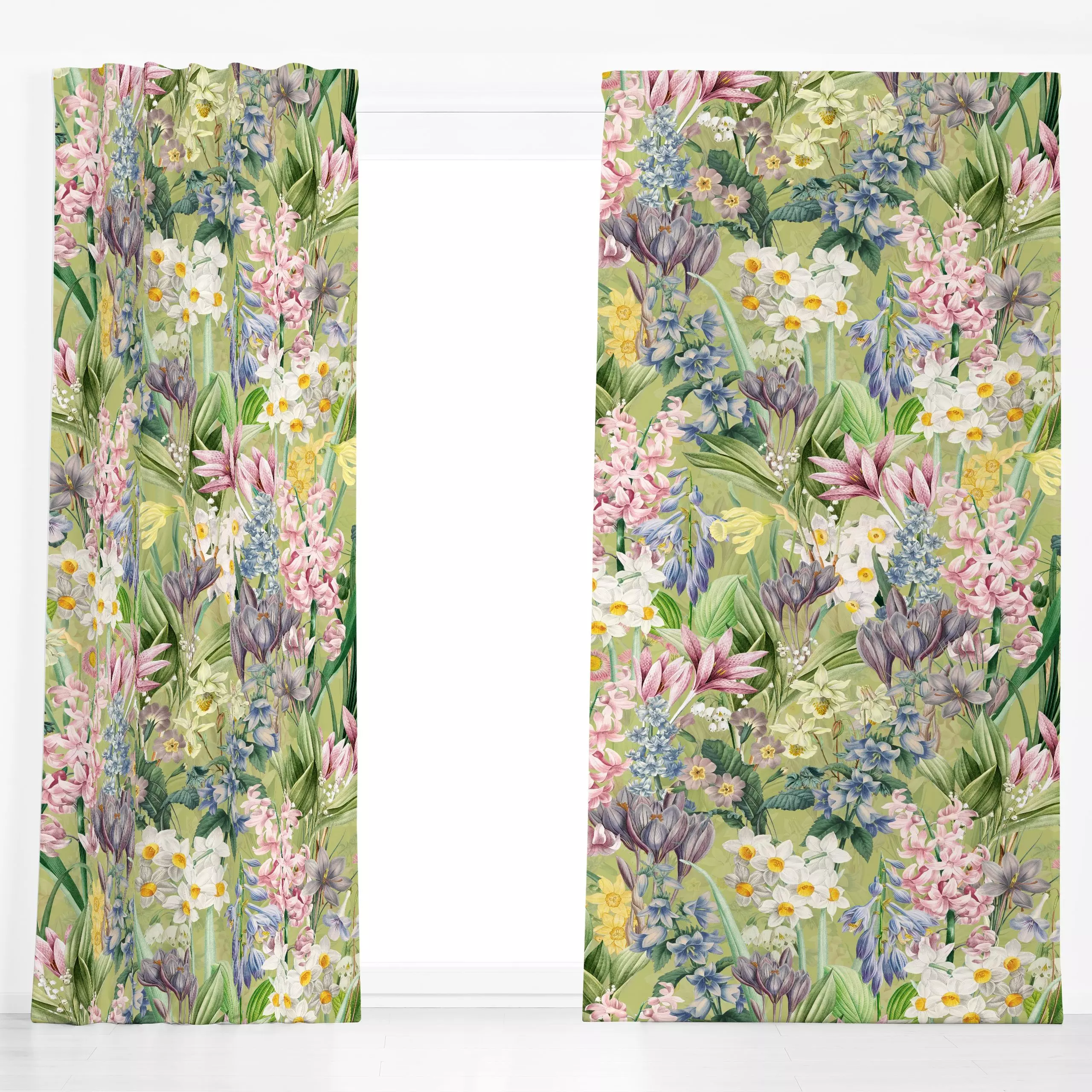 Dekovorhang Frühlings Vintage Blumen Grün - Blumen & Florales, Frühling, Retro & Vintage - von „Uta Naumann"; Wasserfarben, ...