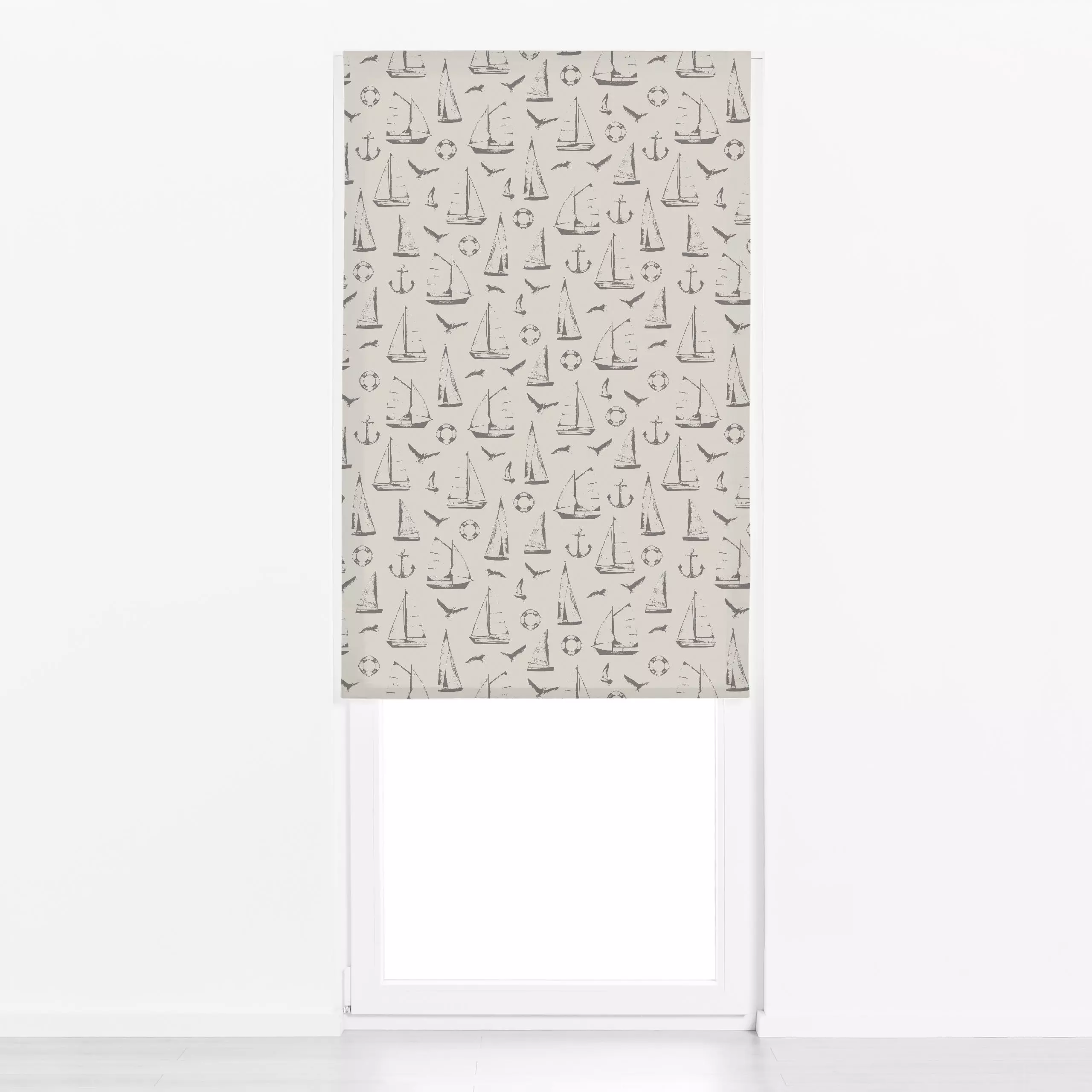 Raffrollo Segelboot Silhouetten Beige - Natur & Landschaft - von „Katrin Graff"; Möve, maritim, Segelboot, segeln, yacht, Ho...