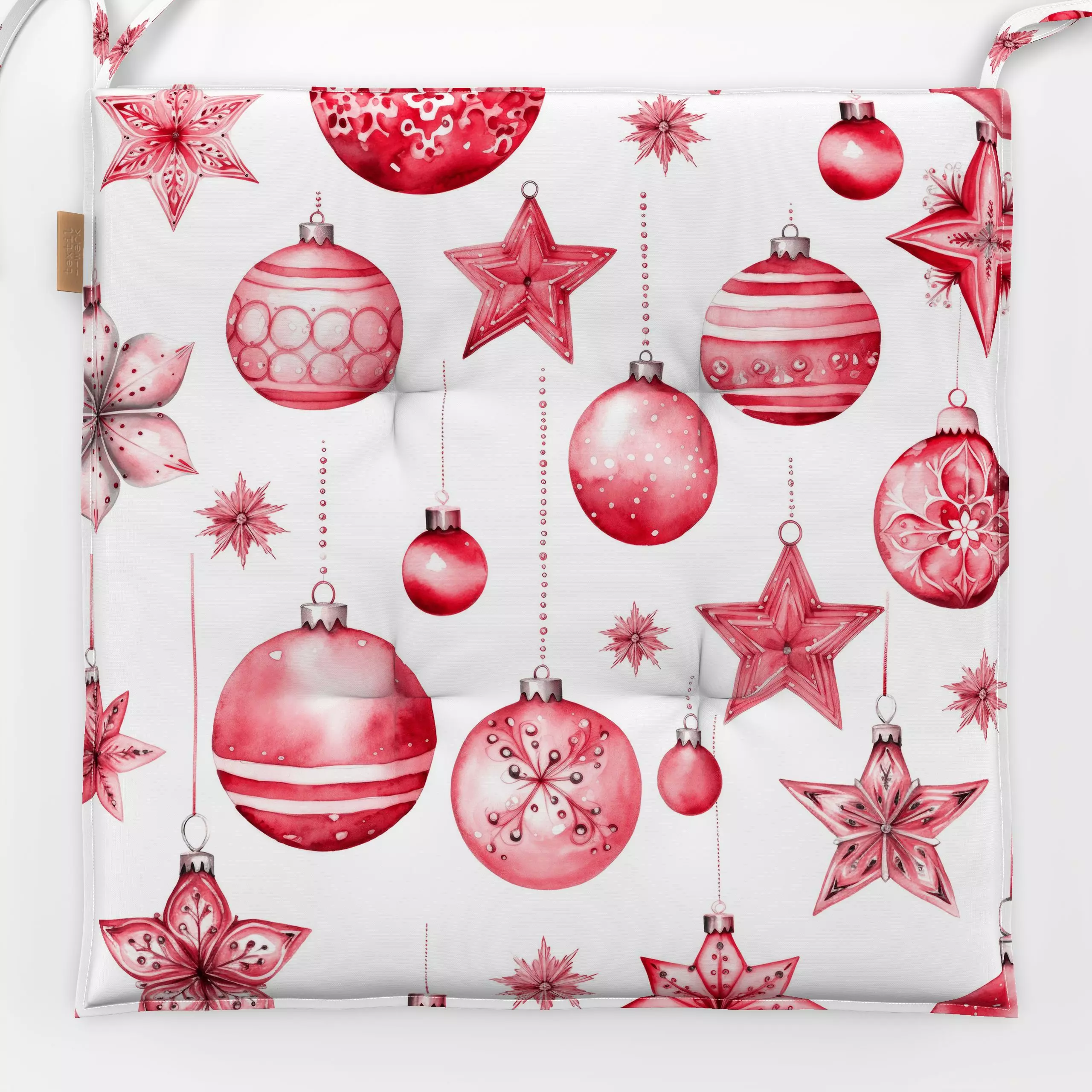 Sitzkissen Christmas Ornaments Red - Weihnachten - von „Andrea Haase"; Aquarell, weihnachtlich, festlich, Weihnachtsschmuck,...