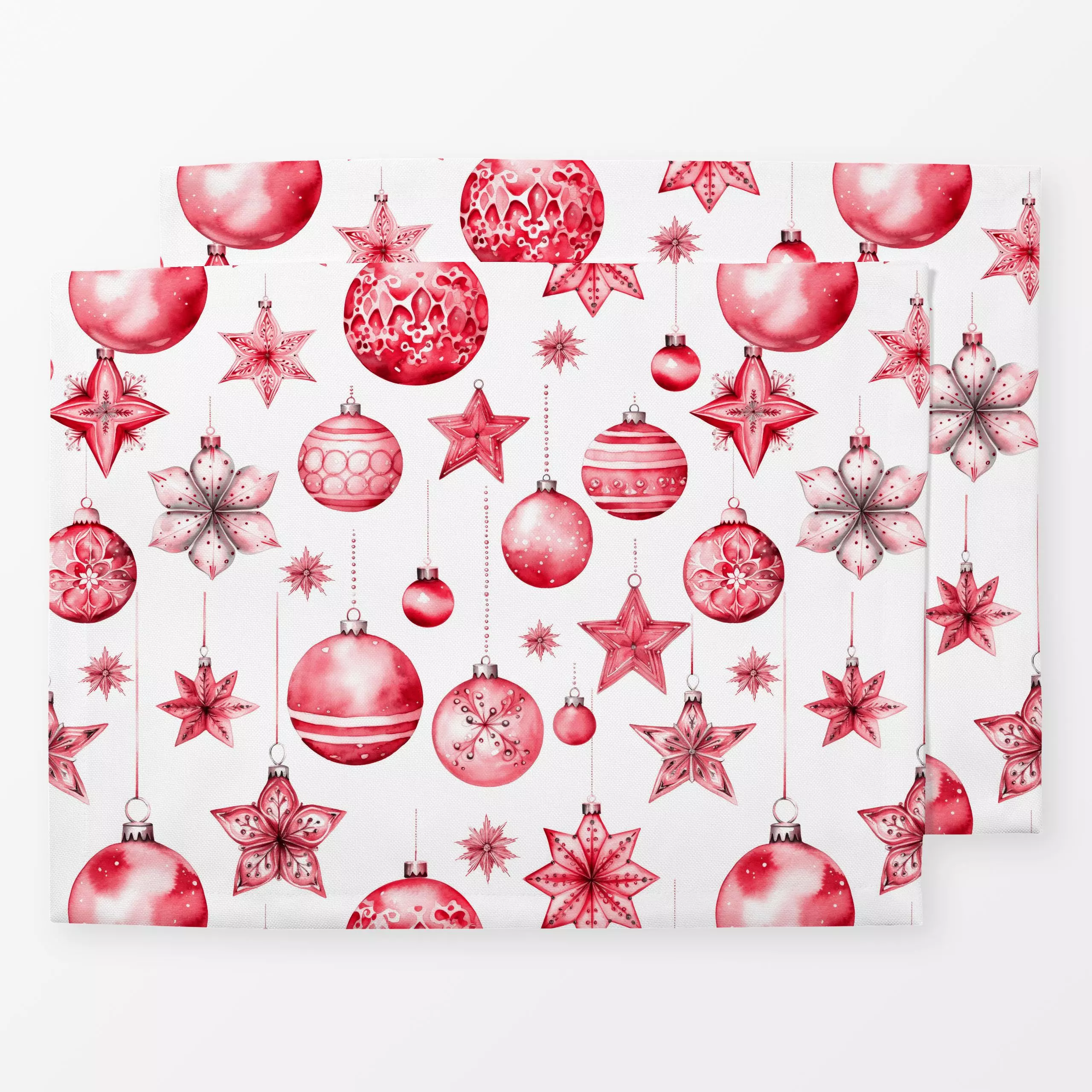 Tischset Christmas Ornaments Red - Weihnachten - von „Andrea Haase"; Aquarell, weihnachtlich, festlich, Weihnachtsschmuck, O...