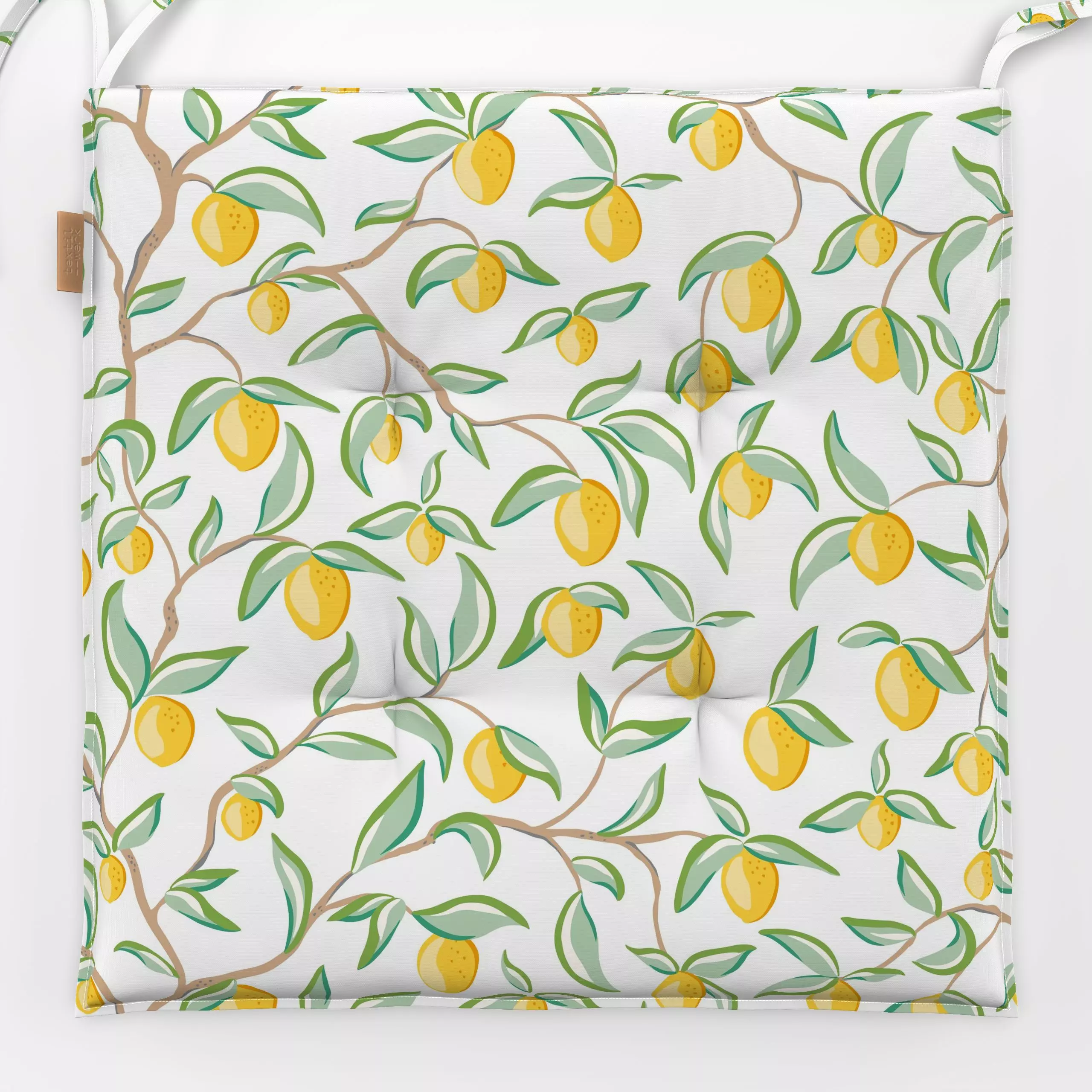 Sitzkissen lemon branches - Sommer - von „Vivian Hasenclever"; Zitrone, Sommer, gelb, outdoor, Zitrusfrucht, Italien, grun, ...