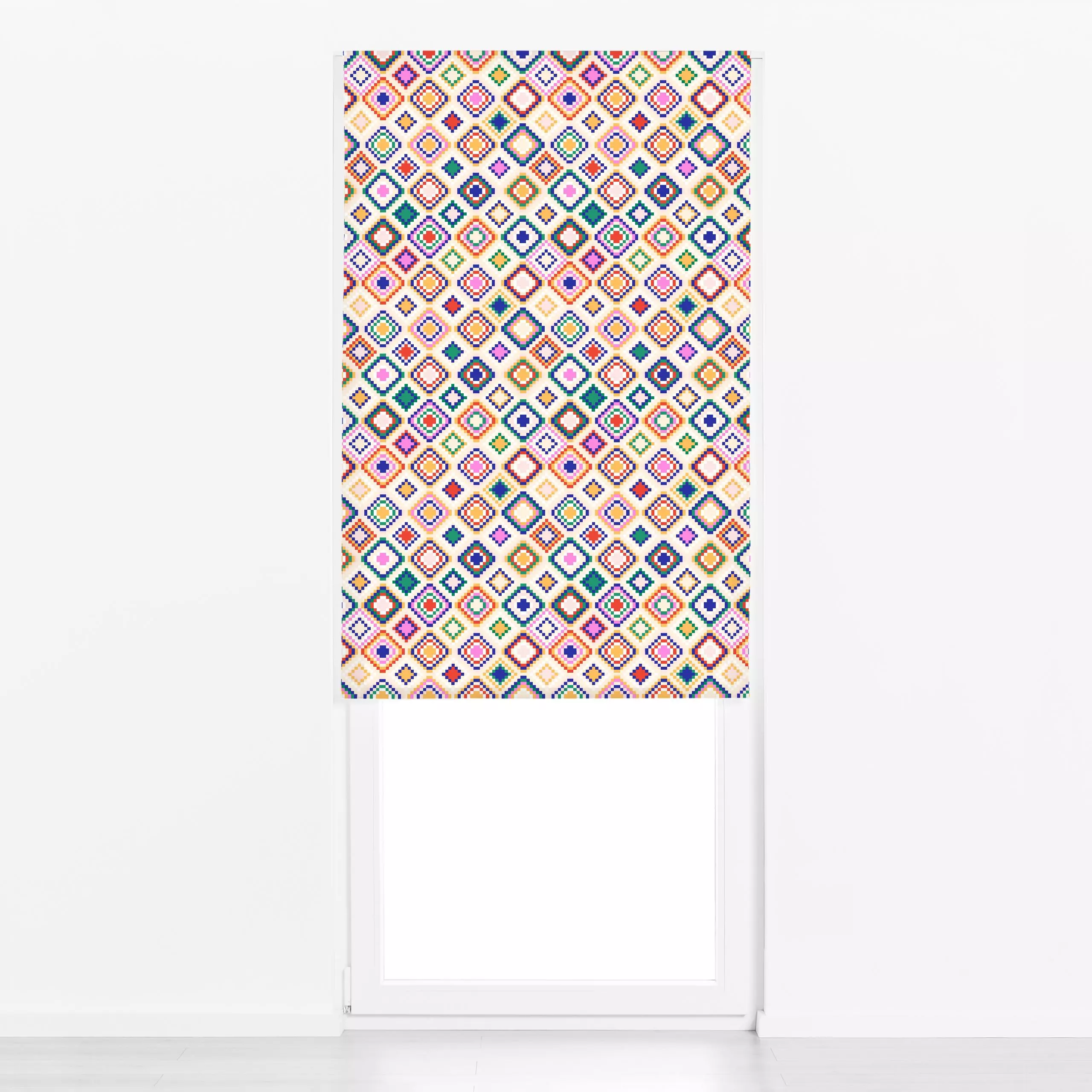 Raffrollo Cool Boho Mosaic creme - Symbole & Muster - von „Karen Menzenbach"; marrokko, boho, Muster, Geometrisch, Orange, S...