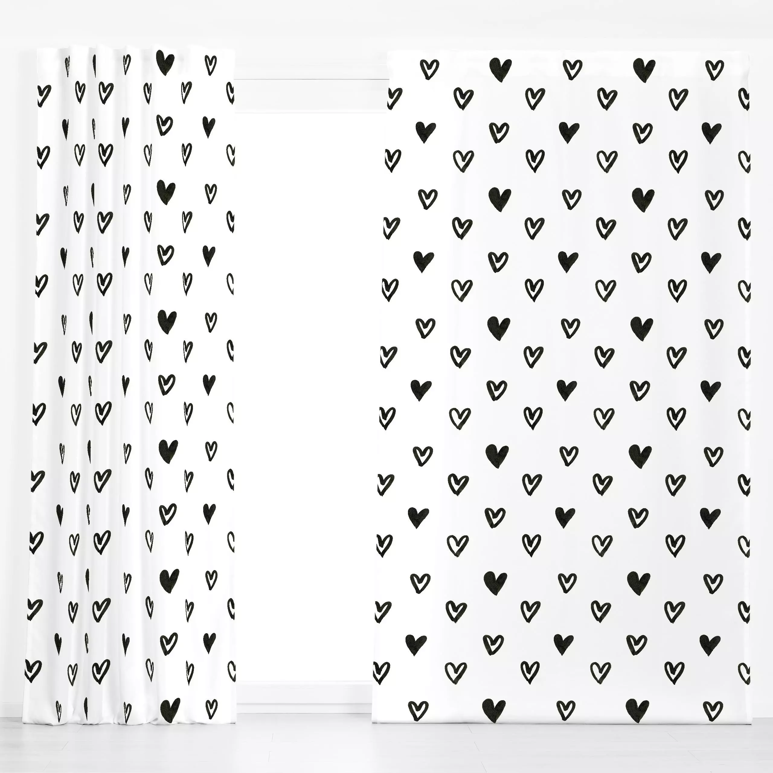 Dekovorhang Herzen Ink SW - Liebe, Romantik & Pride - von „Katrin Graff"; boho, minimal, Herzen, Liebeszitate, Valentinstag,...