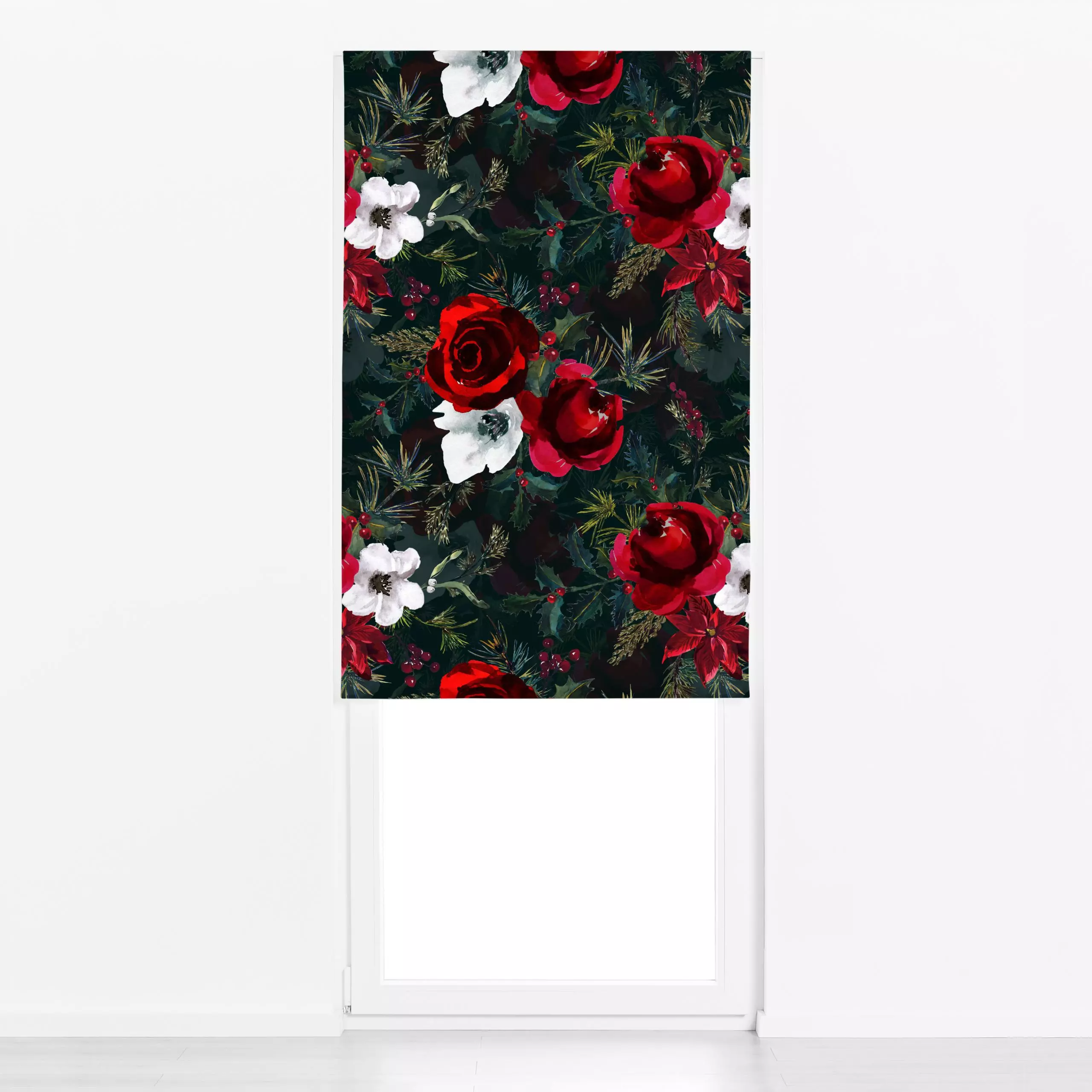 Raffrollo Weihnachtliche Rosen - Blumen & Florales, Weihnachten, Winter - von „Uta Naumann"; Muster, Rosen, Hygge, Weihnacht...