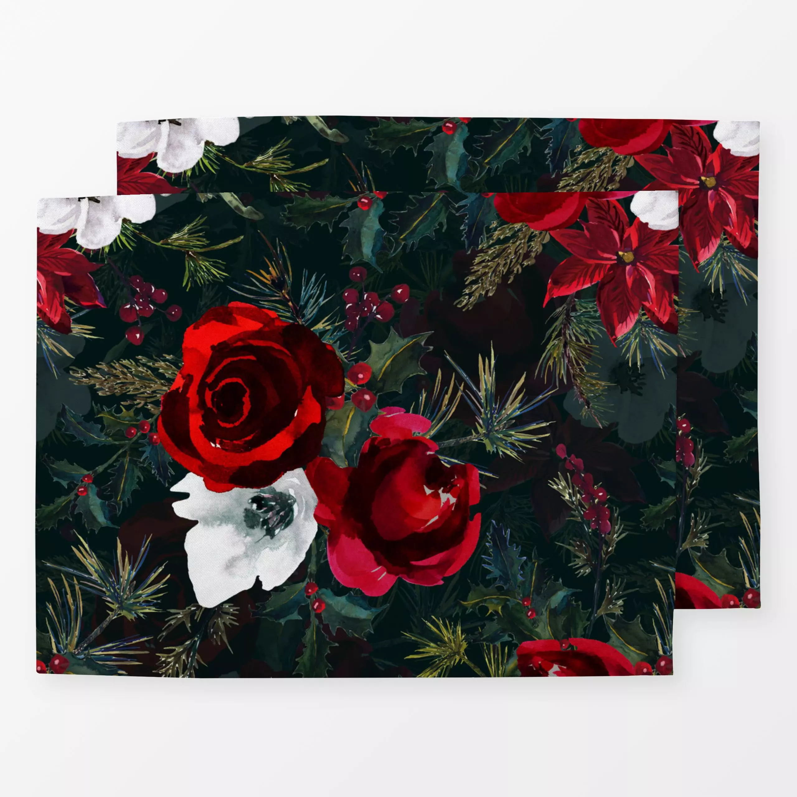 Tischset Weihnachtliche Rosen - Blumen & Florales, Weihnachten, Winter - von „Uta Naumann"; Muster, Rosen, Hygge, Weihnachte...