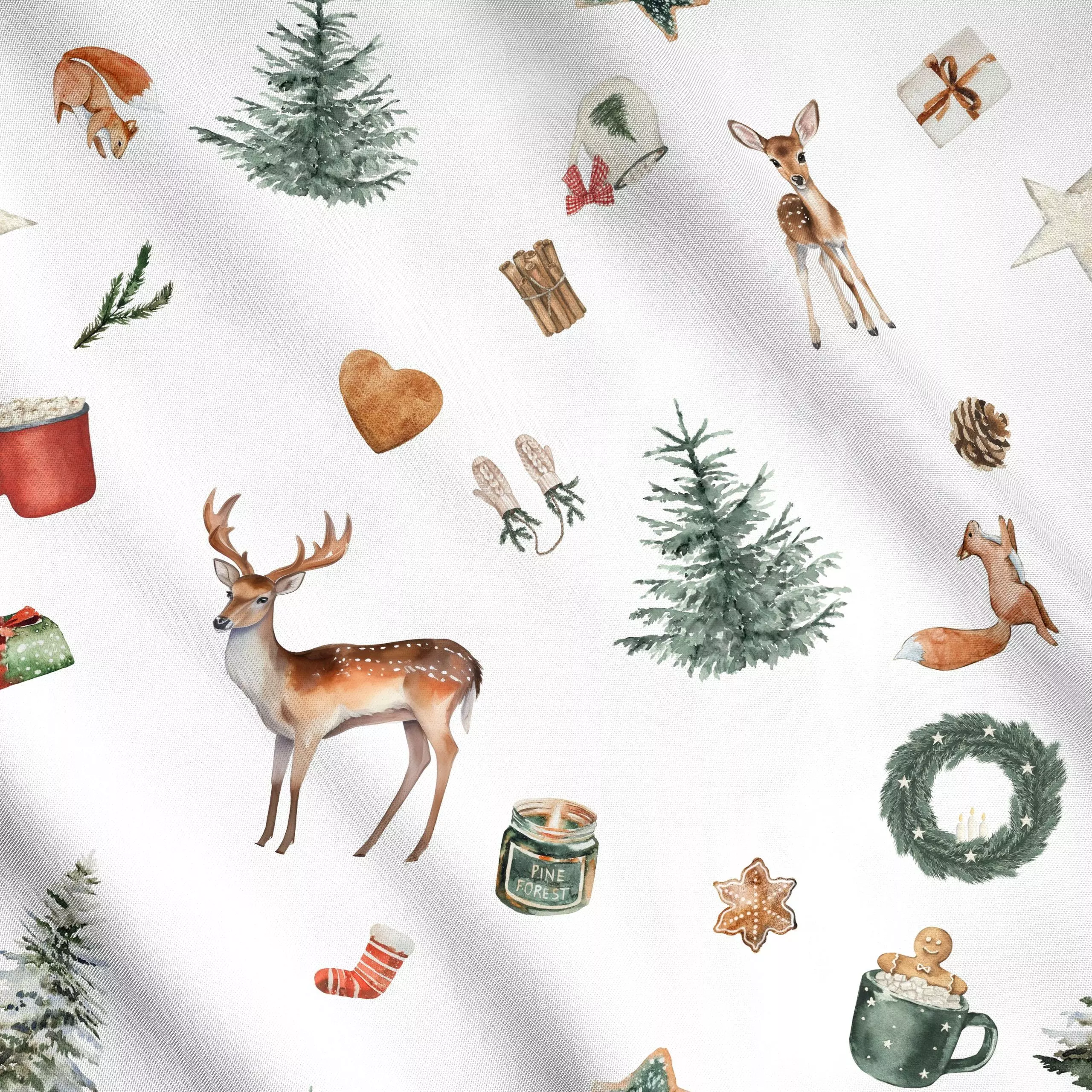 Meterware Cozy Cottage Winter - Weihnachten, Winter - von „Monika Strigel"; Hygge, Cozy, Eichhörnchen, Tannenbaum, Weihnacht...