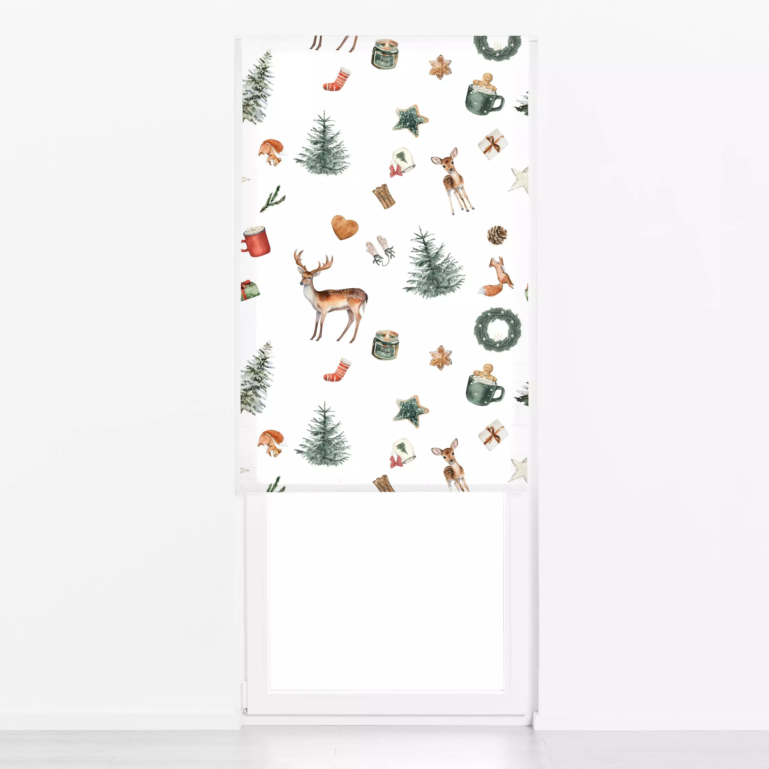 Raffrollo Cozy Cottage Winter - Weihnachten, Winter - von „Monika Strigel"; Hygge, Cozy, Eichhörnchen, Tannenbaum, Weihnacht...