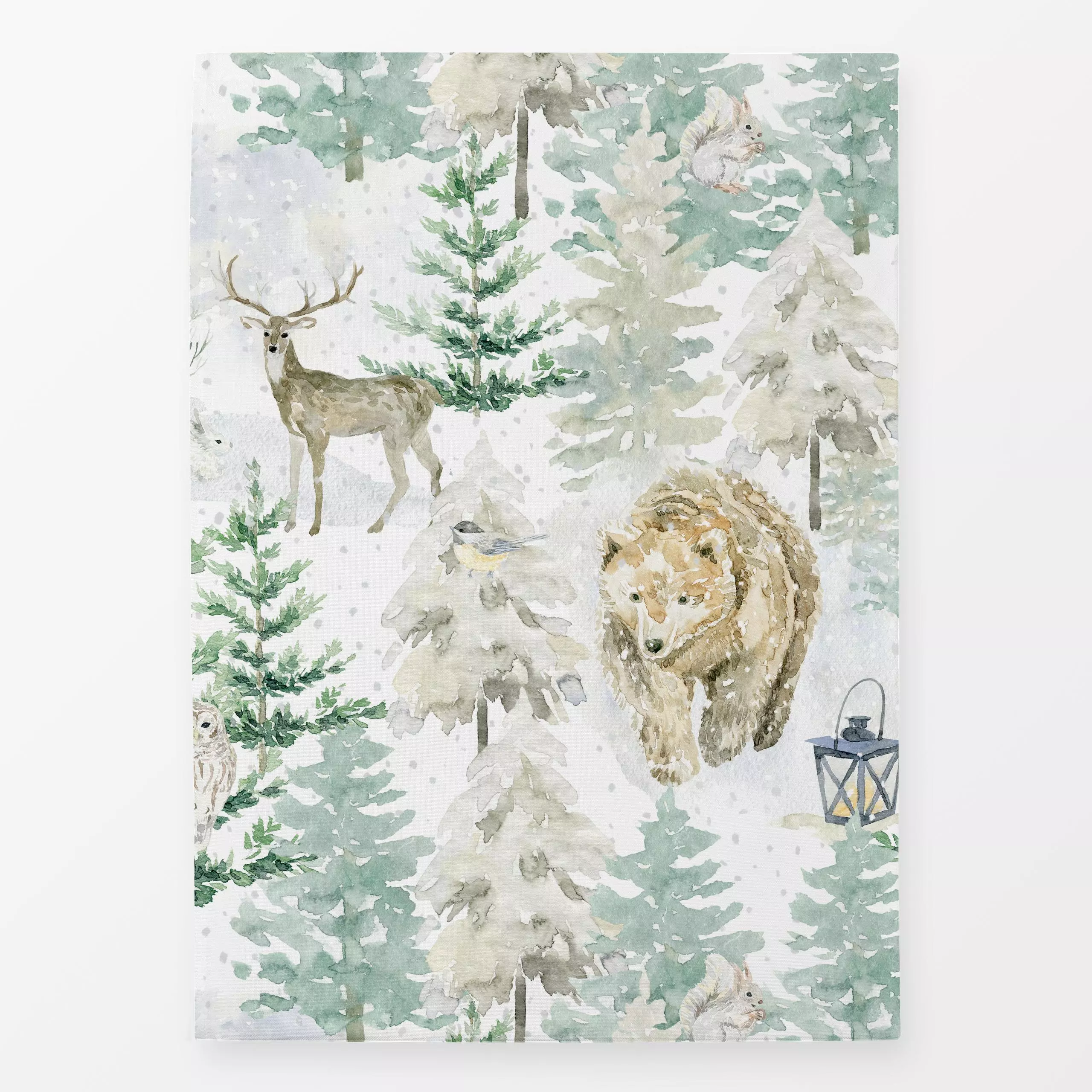 Geschirrtücher Tiere im Winterwald - Tiere, Winter - von „Uta Naumann"; skandinavisch, Wildtiere, Bär, Tiere, Weihnachtsbaum...