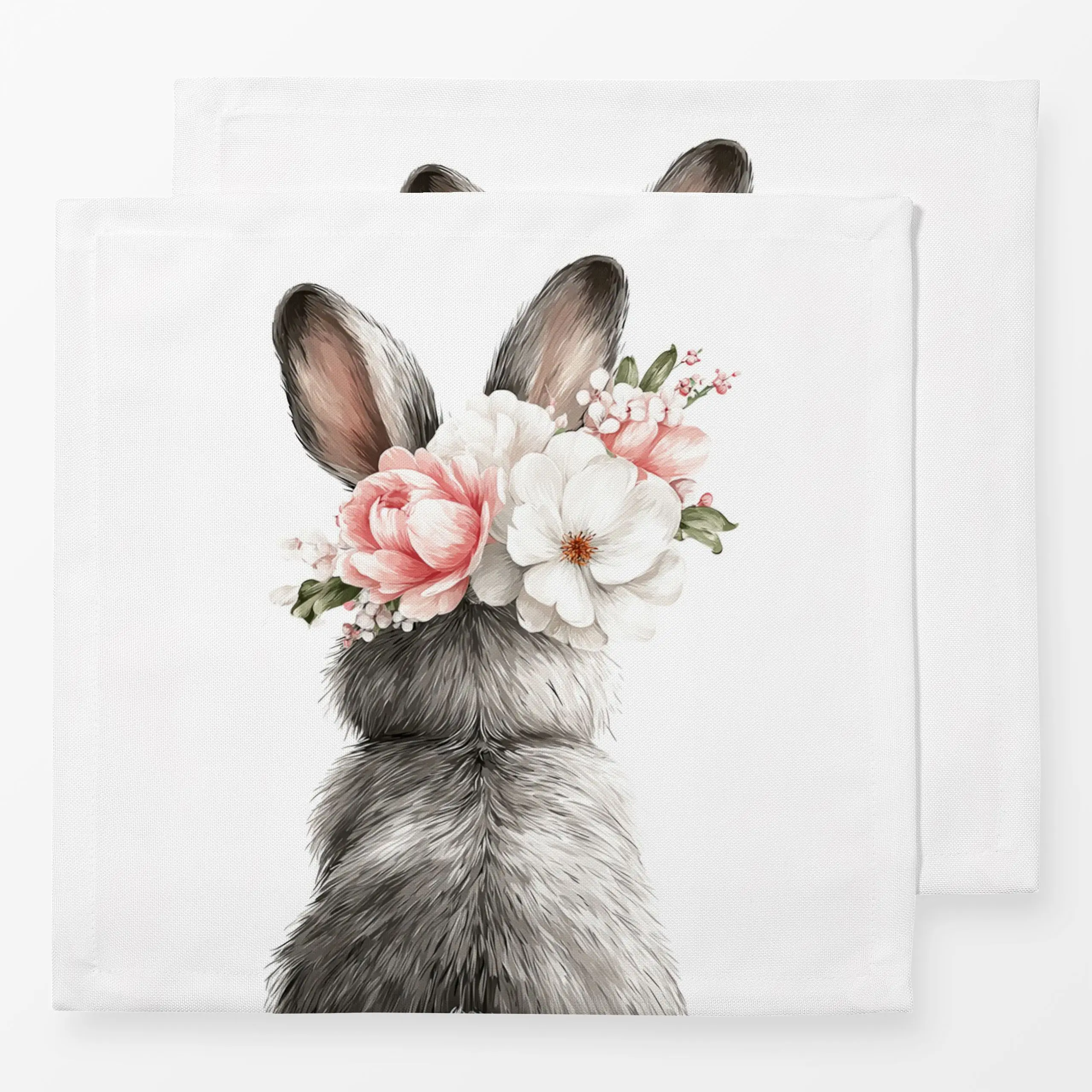 Servietten Hase mit Blumenkranz 1 - Frühling, Tiere, Ostern - von „Uta Naumann"; Blumen, niedlich, Ostern, Osterhase, Fruehl...