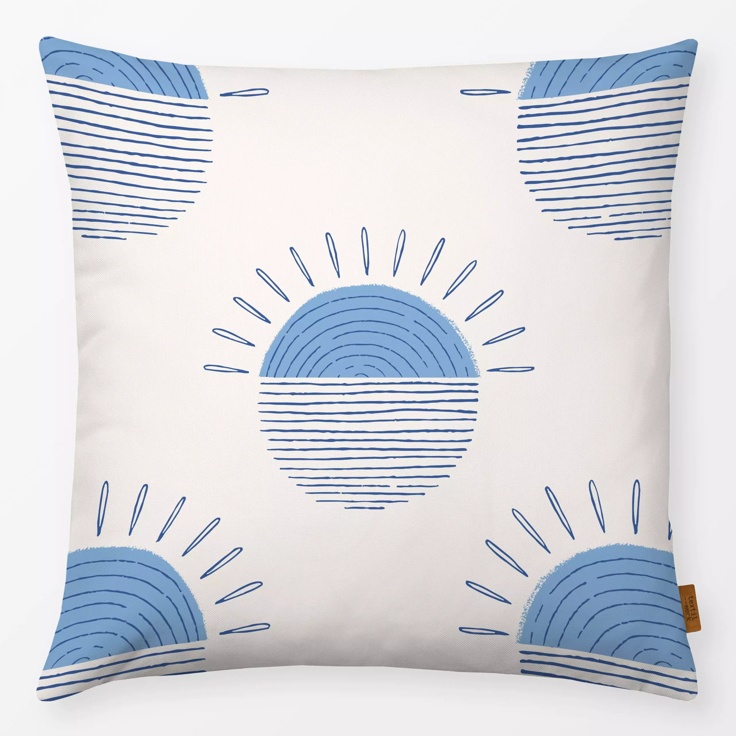 Kissen Sonne beige blau - Kinderzimmer & Motive für Kinder - von „Kathrin Woo"; Kinder, Sonnenaufgang, Sonnenuntergang, Sonn...