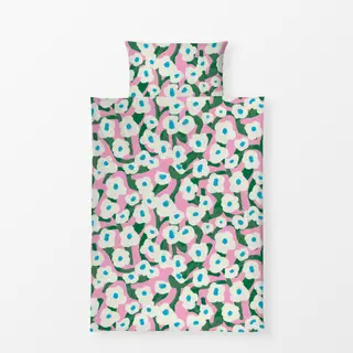 Bettwäsche Blumenranken rosa weiß