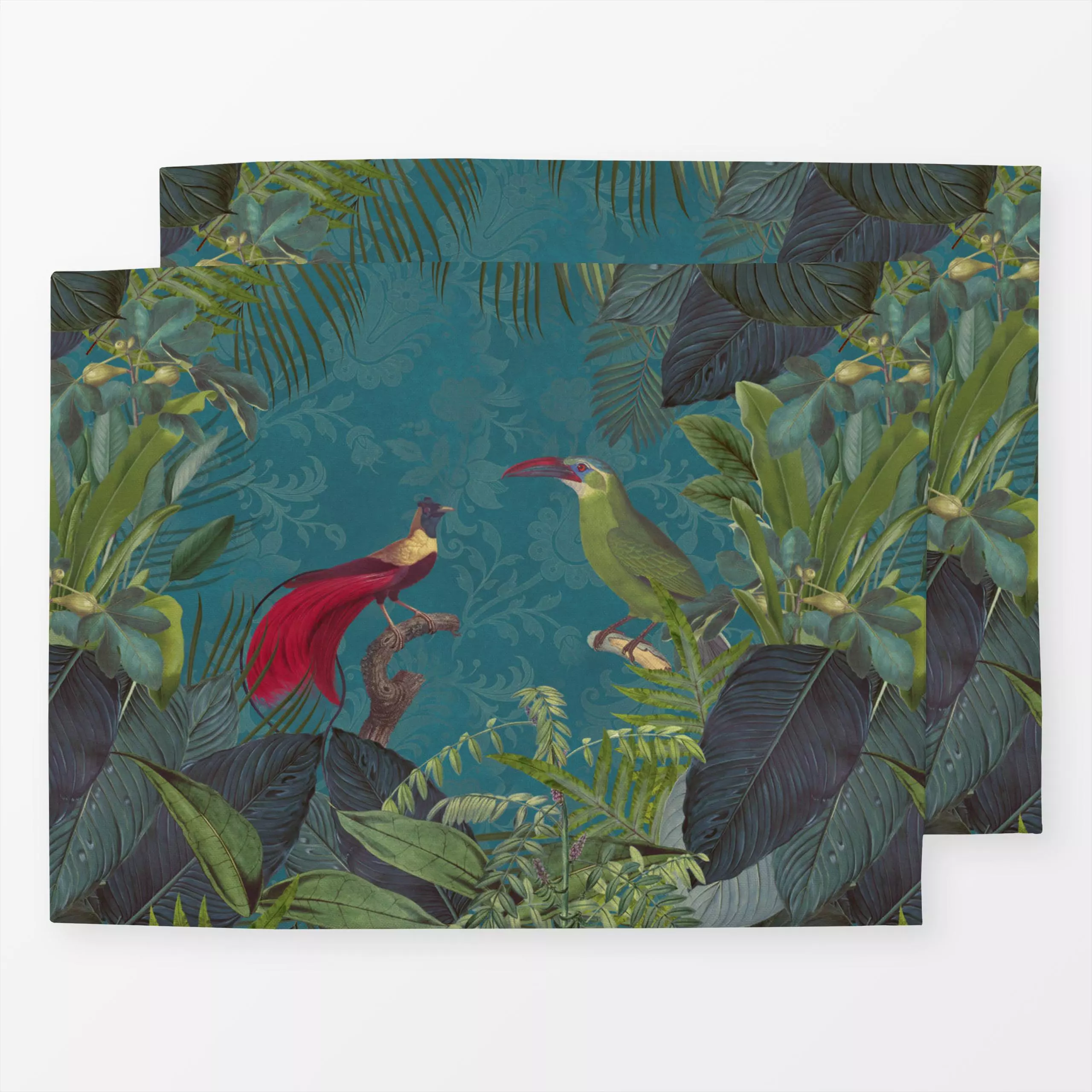 Tischset Vögel im Tropenwald - Blumen & Florales, Tiere - von „Andrea Haase"; Palmen, Vogel, exotisch, dschungel, regenwald,...