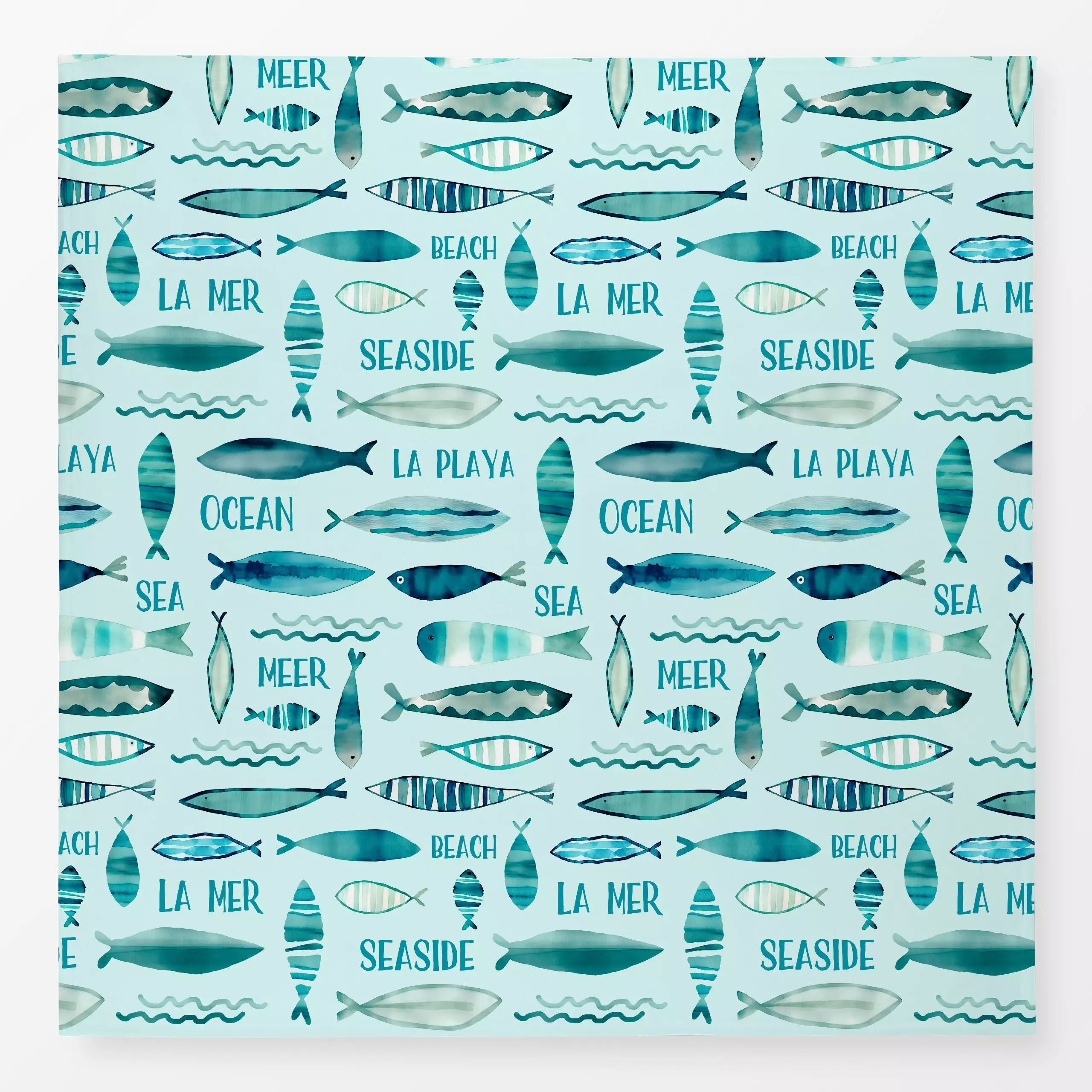Tischdecke Down By The Sea turquoise II - Sommer, Tiere, Sprüche & Schriftzüge - von „Andrea Haase"; Meer, Strand, Fische, U...