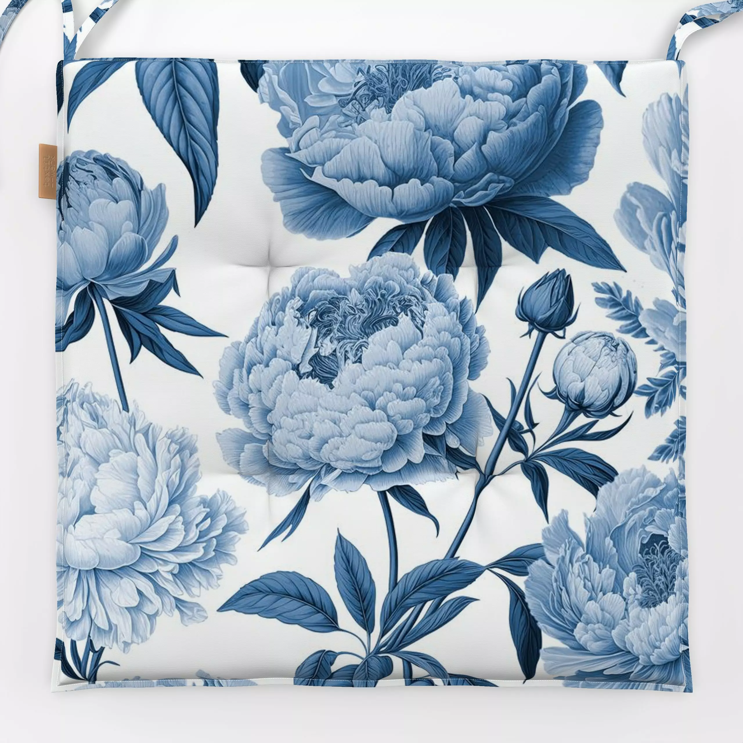 Sitzkissen Peony Romance blue - Blumen & Florales, Frühling - von „Andrea Haase"; Natur, Blumen, Pfingstrosen, floral, blau,...