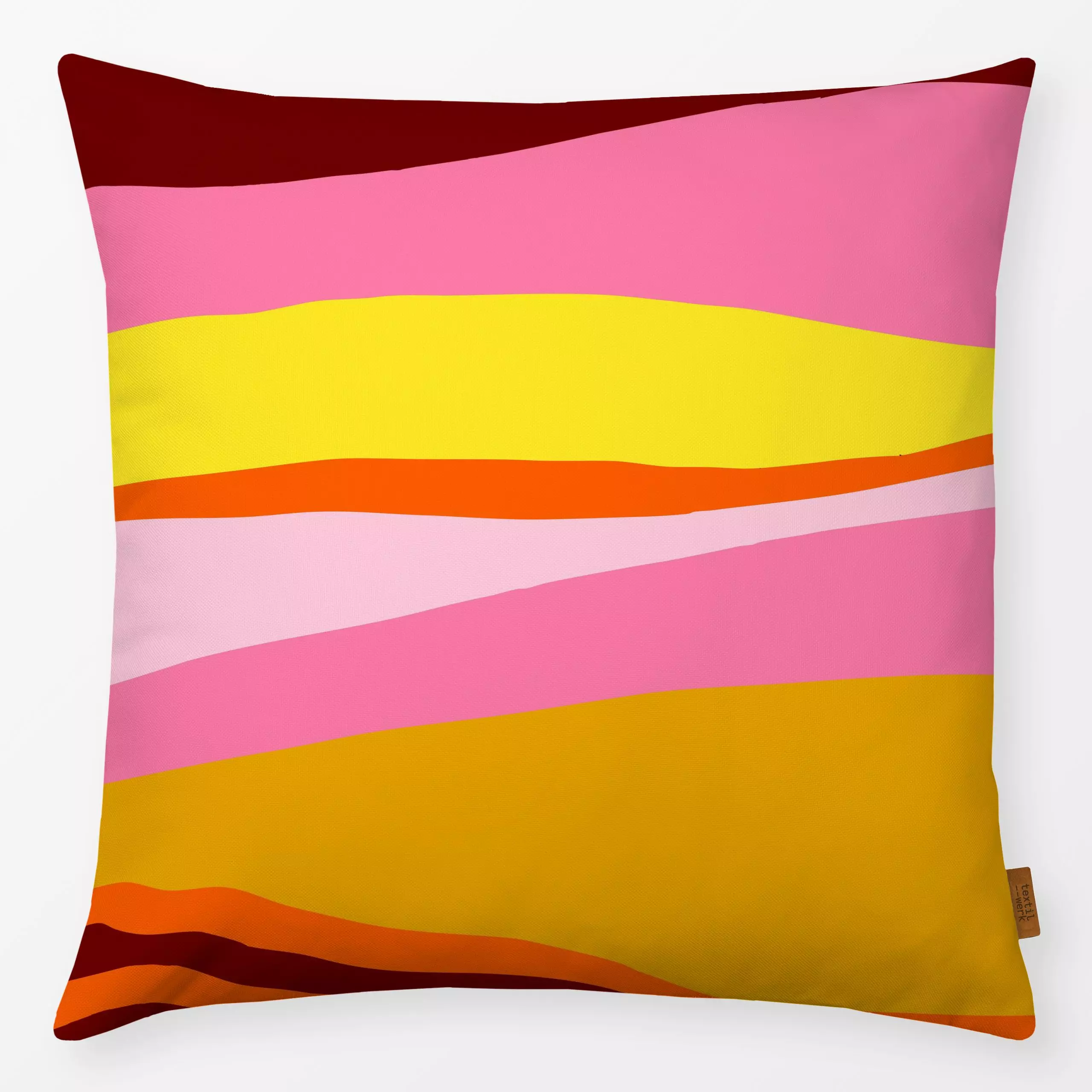 Kissen Sommer Wellen 3 - Sommer, Symbole & Muster - von „Studio Memb"; abstrakt, Sommer, wellen, pink, bunt, gelb, landschaf...