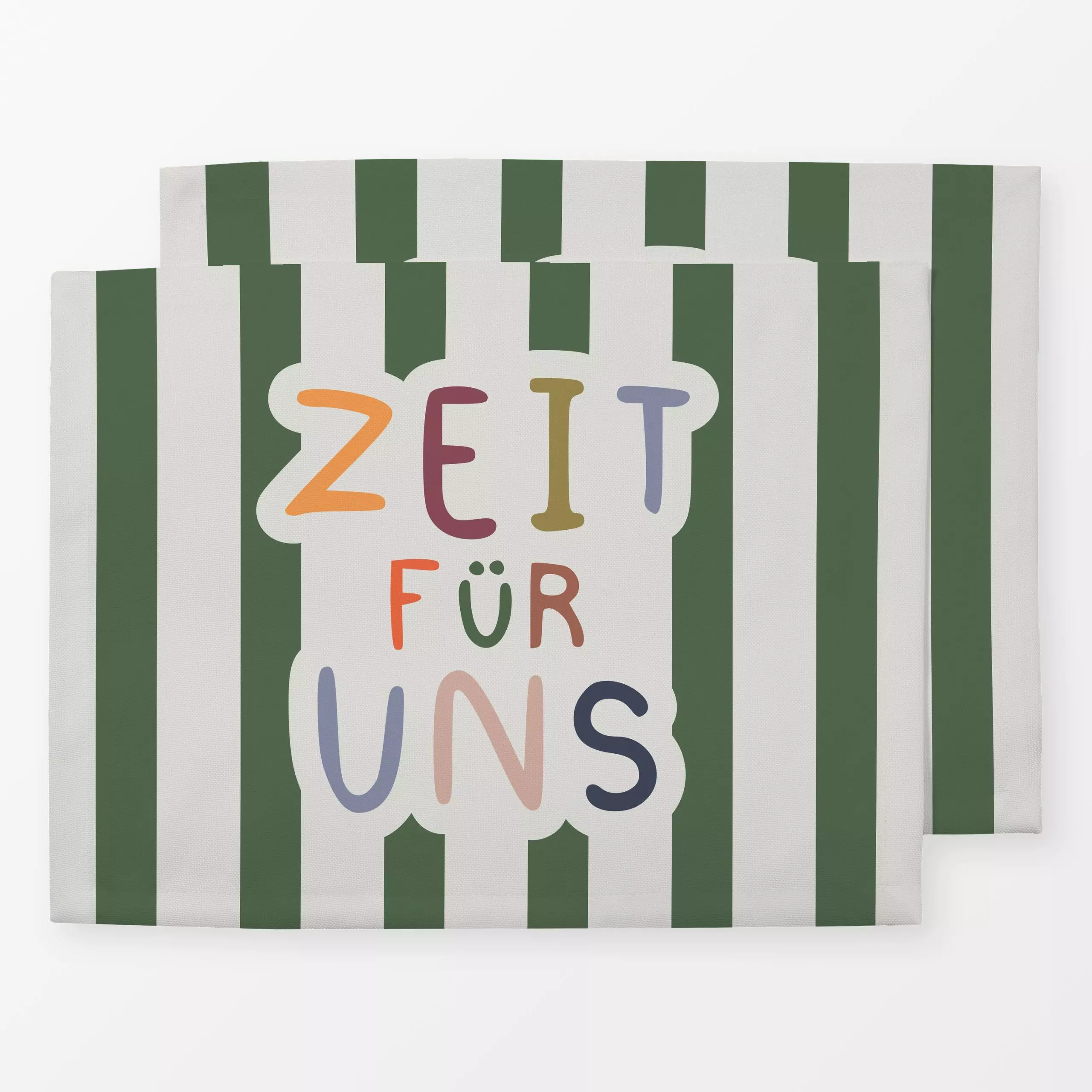 Tischset Zeit für uns - Streifen grün - Liebe, Romantik & Pride, Sprüche & Schriftzüge - von „Heyduda"; Streifen, Paare, Lie...