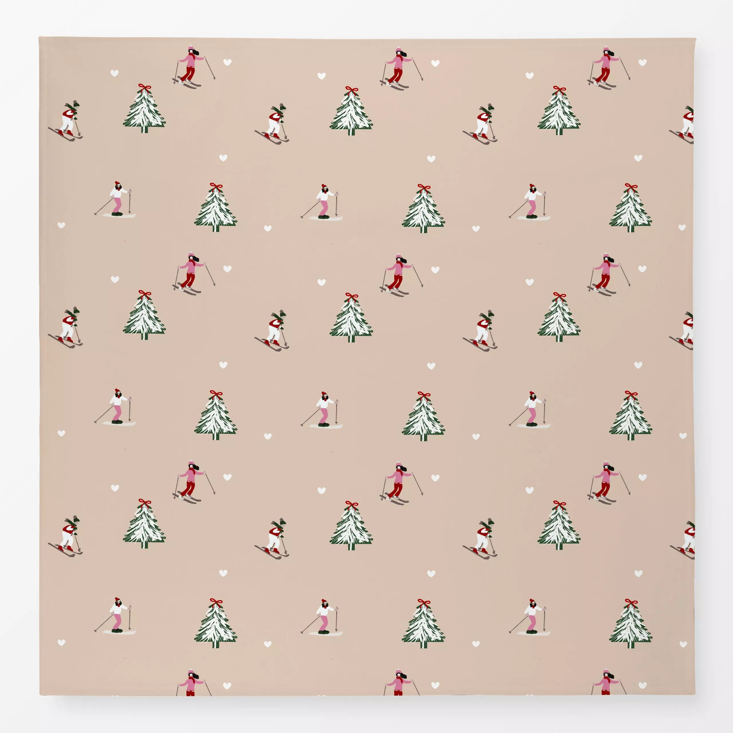 Tischdecke Skifahrer Herzen beige - Sport, Weihnachten, Winter - von „Alisa Knöß"; Weihnachtsdeko, winterdeko, Weihnachtskis...