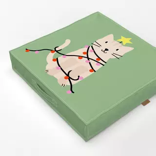 Bodenkissen Katze mit Lichterkette grün