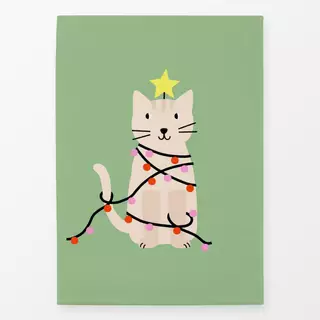 Geschirrtücher Katze mit Lichterkette grün