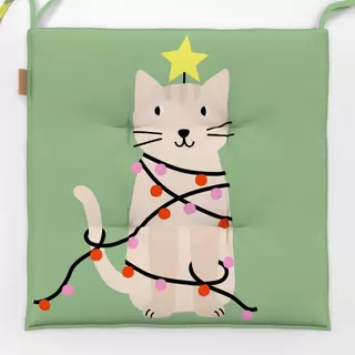 Sitzkissen Katze mit Lichterkette grün