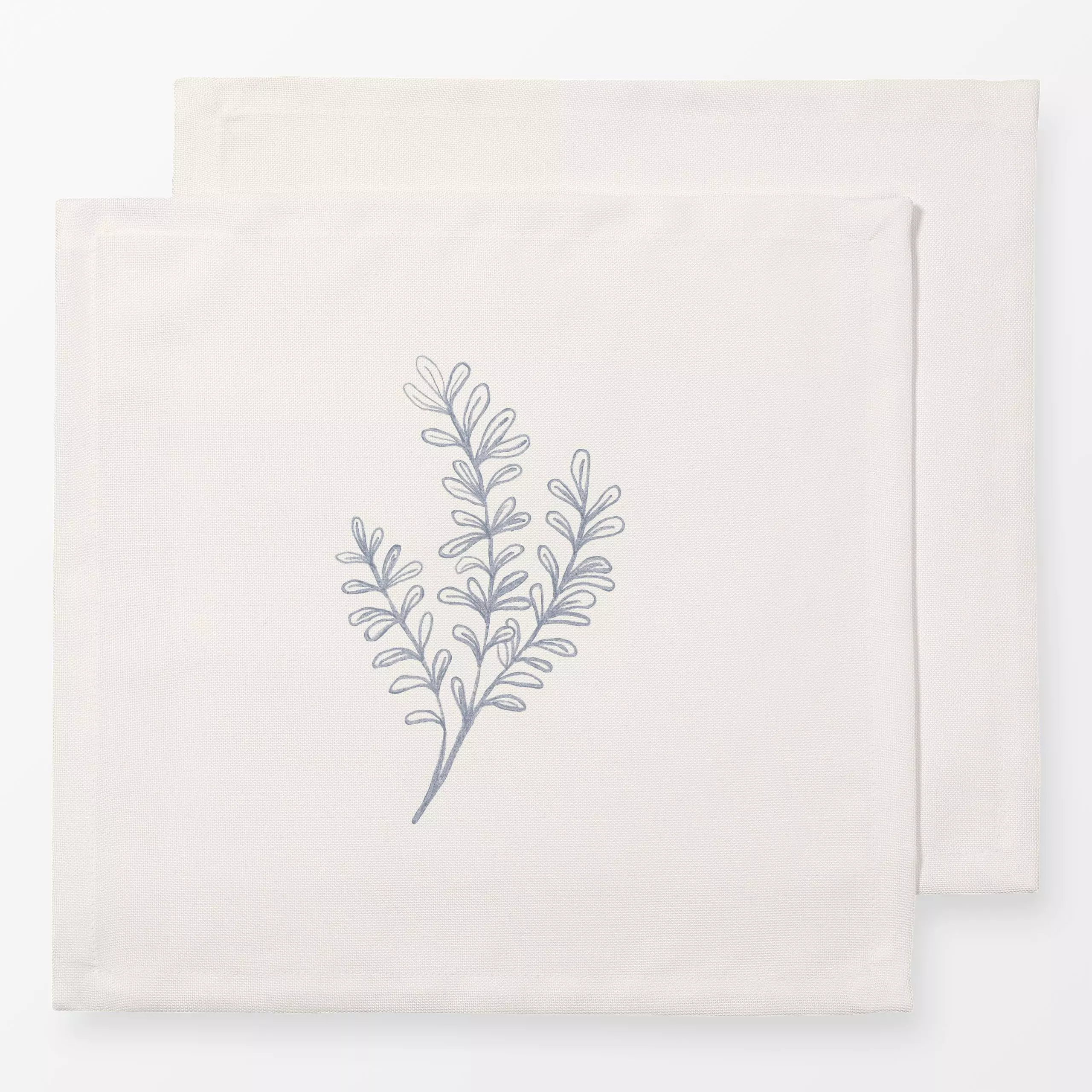 Servietten Rosmarin Placement - von „Anna Petersen"; minimal, creme, Line, hellblau, Stickerei, rosmarin, handmade, Dekokiss...