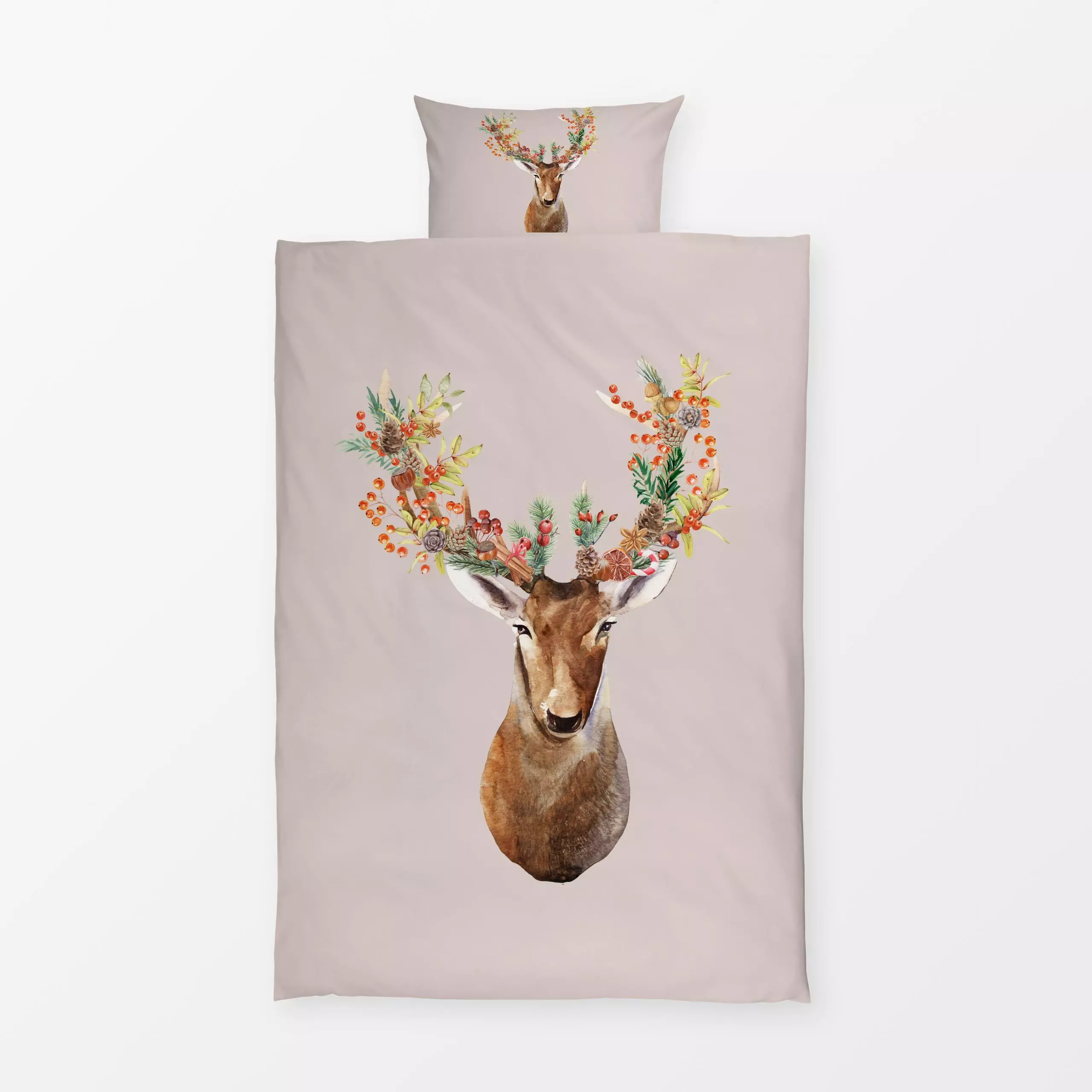 Bettwäsche Weihnachts Hirsch Blush - Tiere, Weihnachten - von „Uta Naumann"; Wildtiere, Winter, Herbst, Hirsch, weihnachtlic...