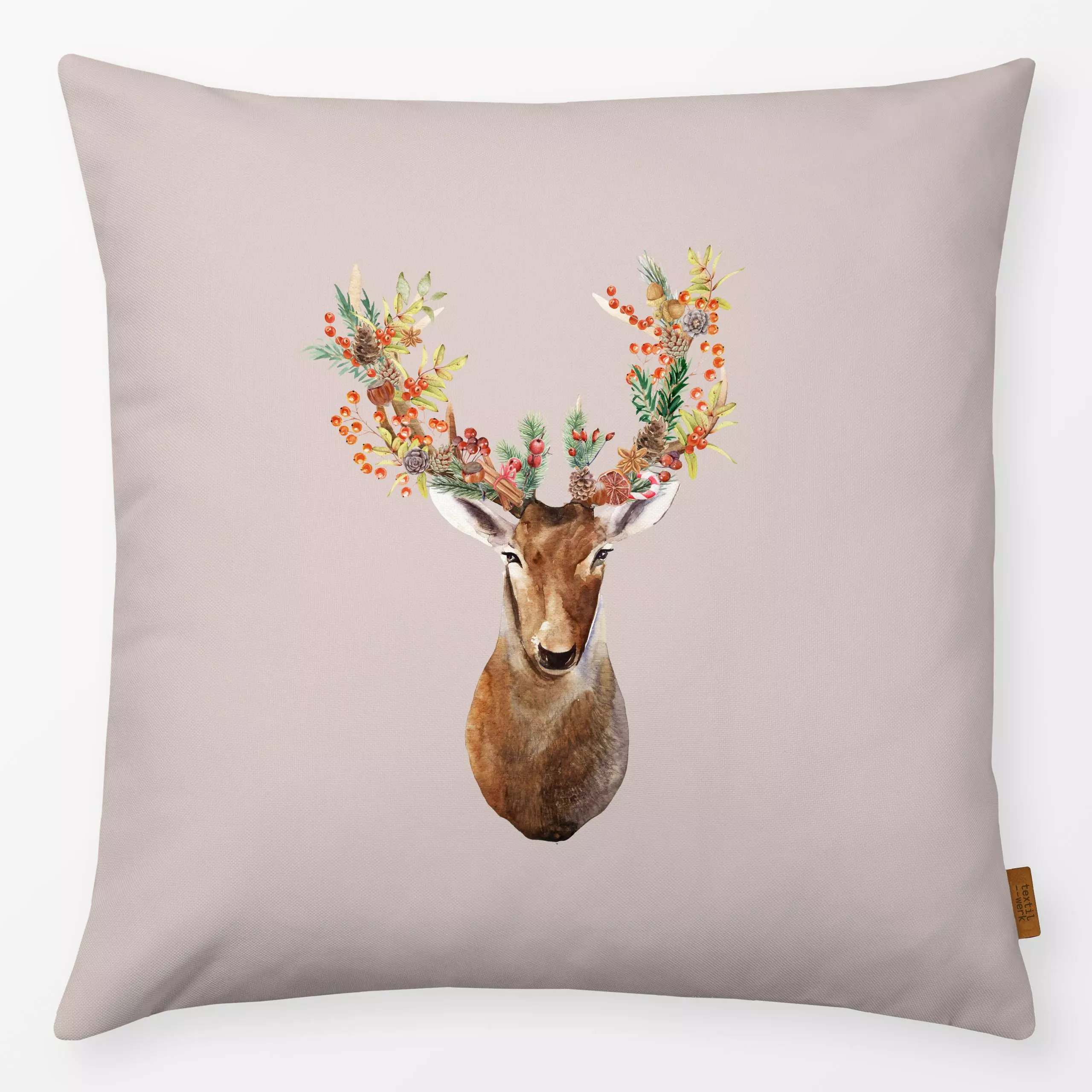 Kissen Weihnachts Hirsch Blush - Tiere, Weihnachten - von „Uta Naumann"; Wildtiere, Winter, Herbst, Hirsch, weihnachtlich, W...