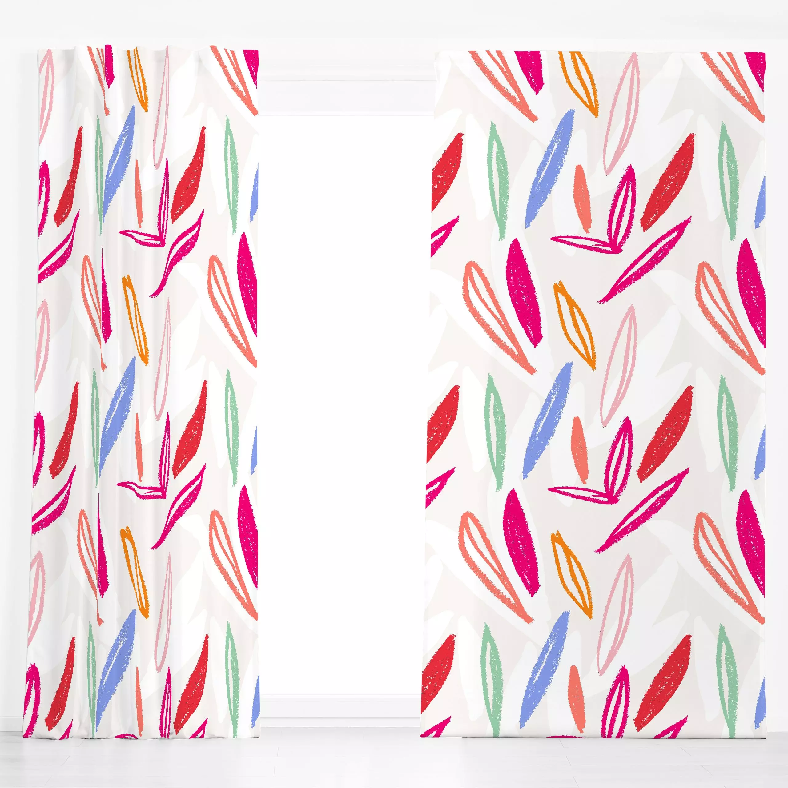 Dekovorhang Ethno Leafs Allover bunt - Sommer - von „Kruth Design"; Blätter, Zweige, Garten, Ethno, Sommerlich, Gartendeko